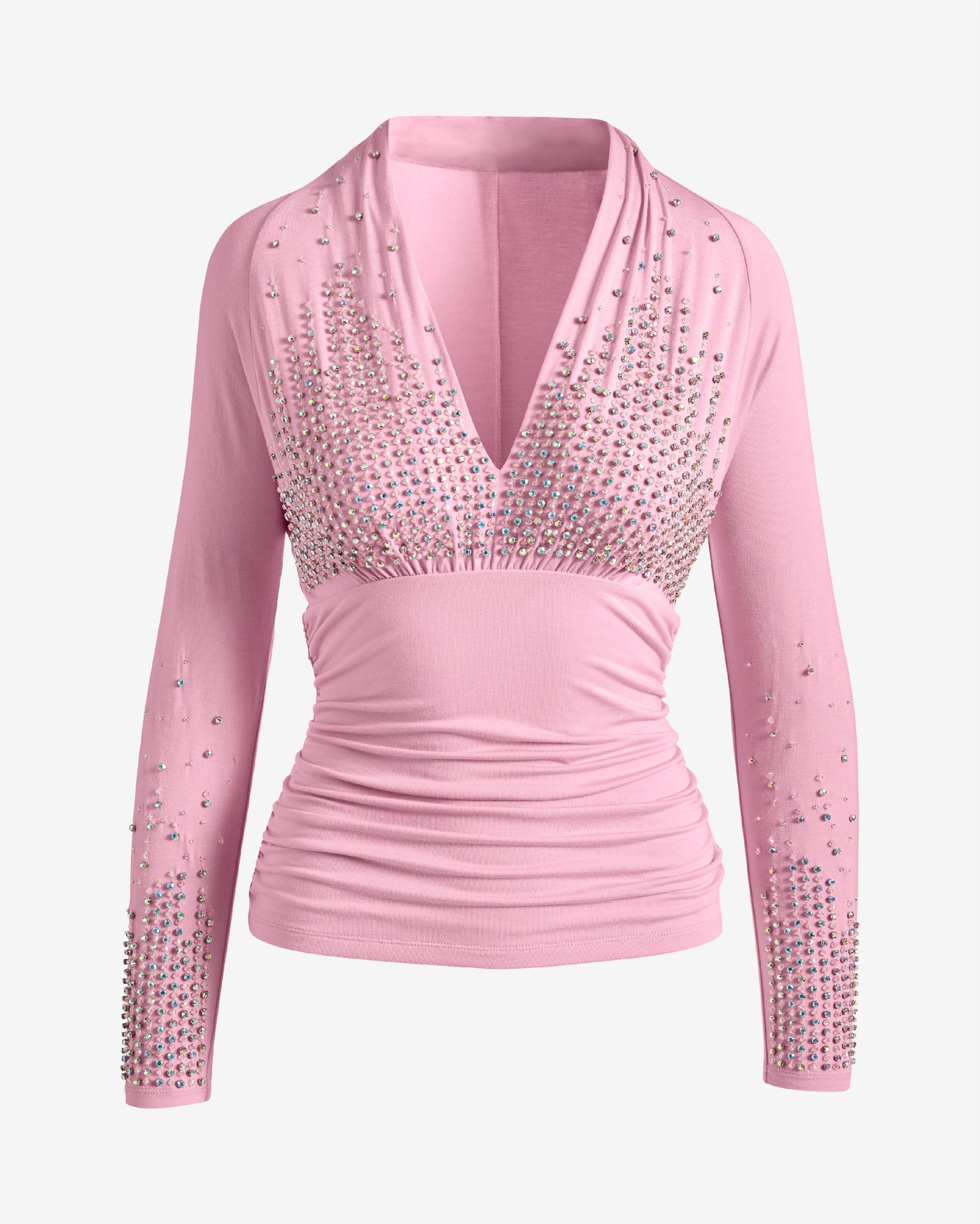 Rhinestone Embellished V Neck Knit Top Lilac Sachet