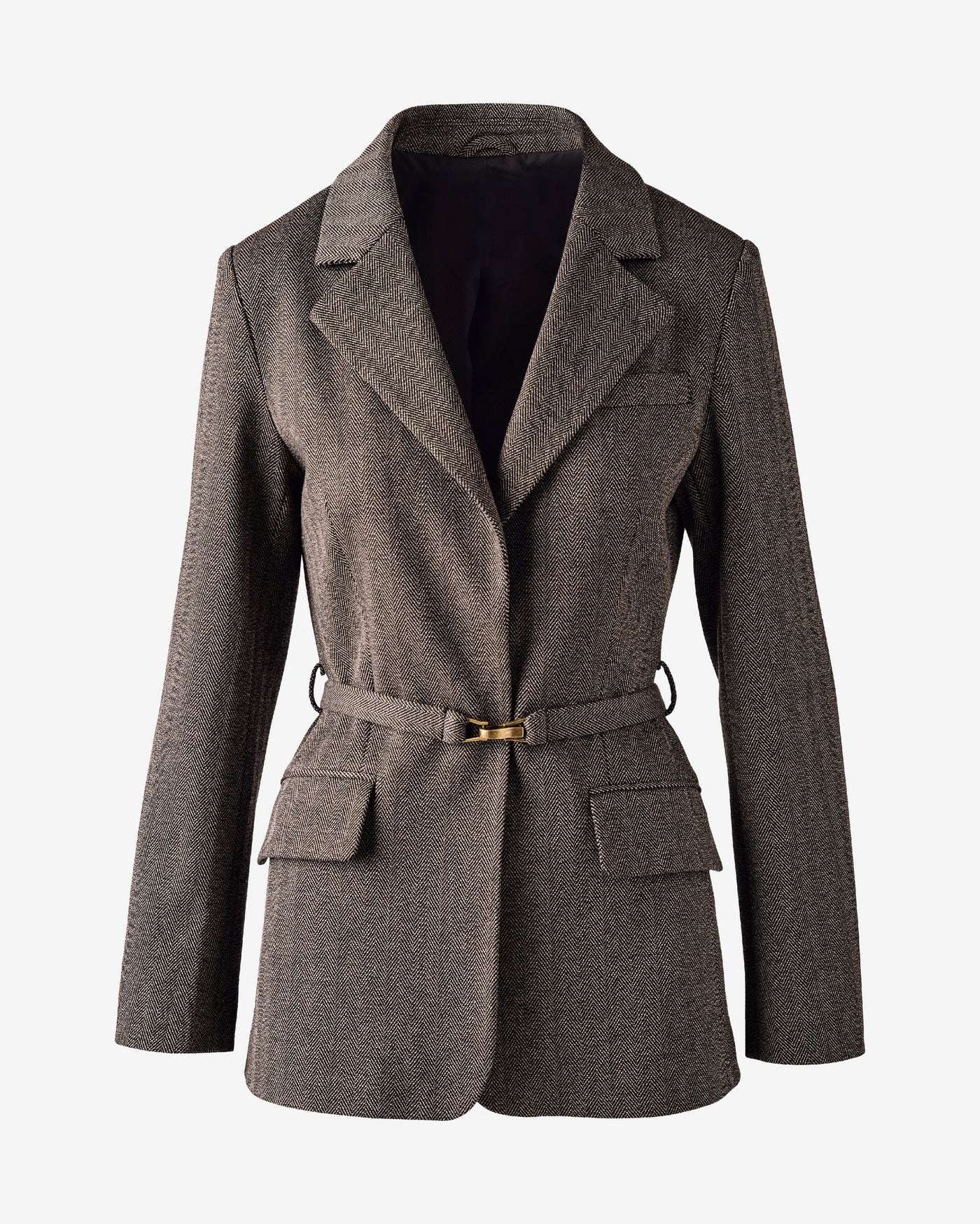 Stretch Jacquard Herringbone Belted Boyfriend Blazer Black Multi