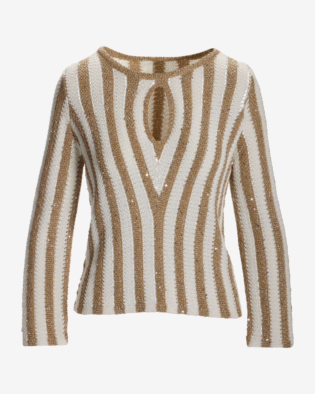 Sequin Stripe Keyhole Sweater Neutral