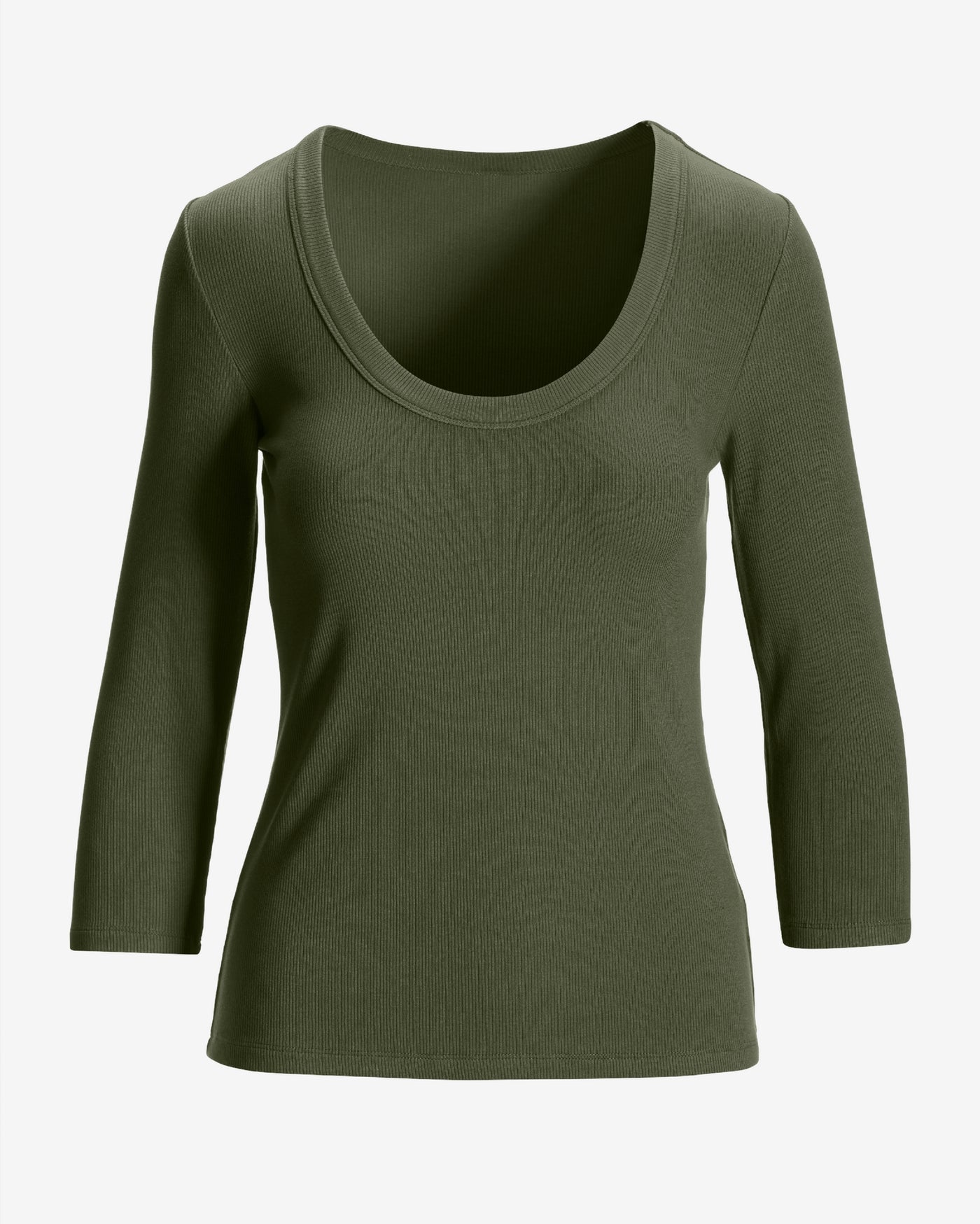 So Essential Ribbed Scoop Three Quarter Top Olive Night