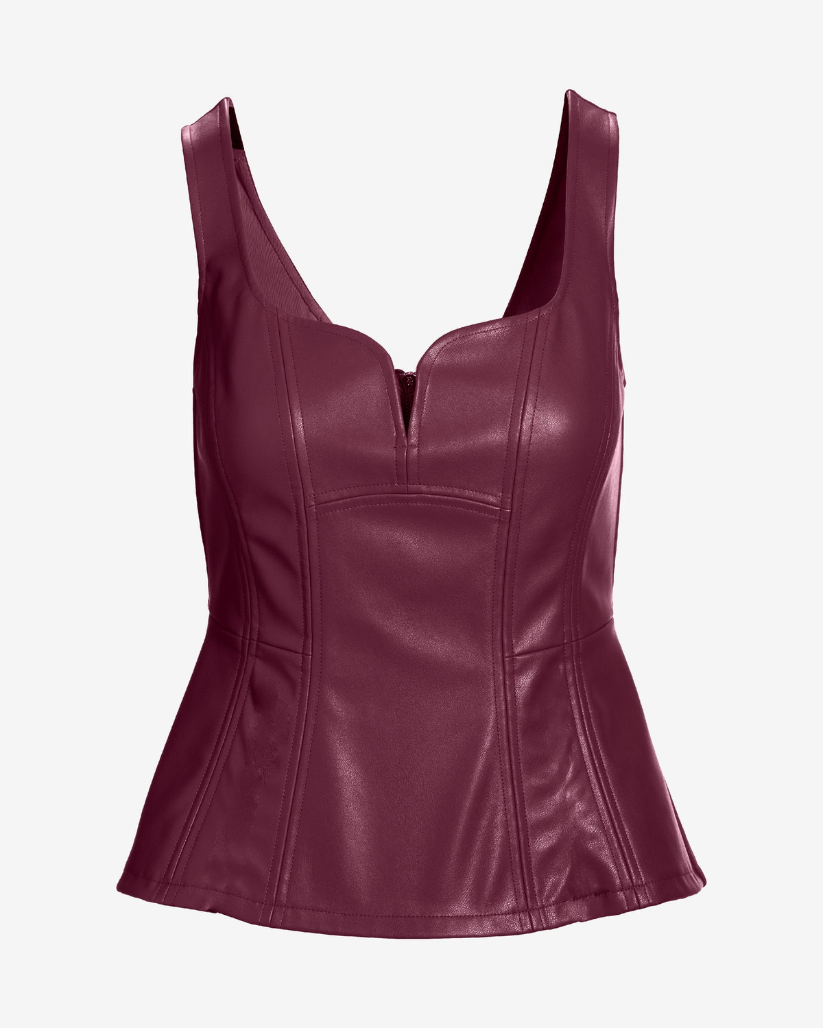 Faux Leather Peplum Top Mauve Wine