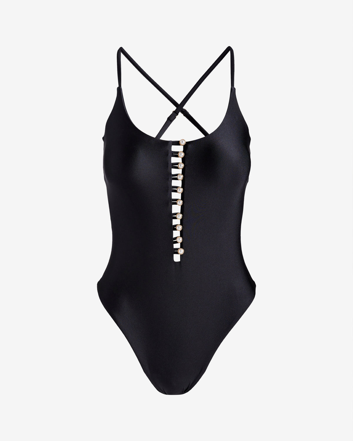 Red Carter Pearl Button Up One Piece Black