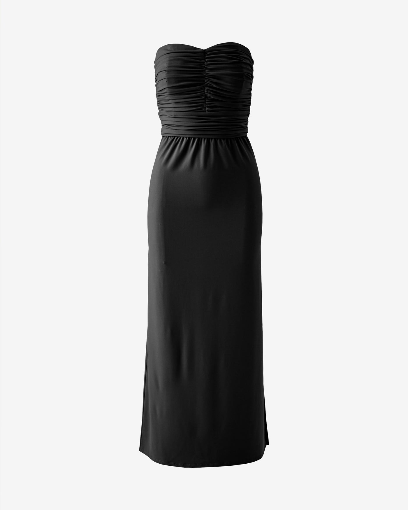 Strapless Ruched Knit Maxi Dress Black