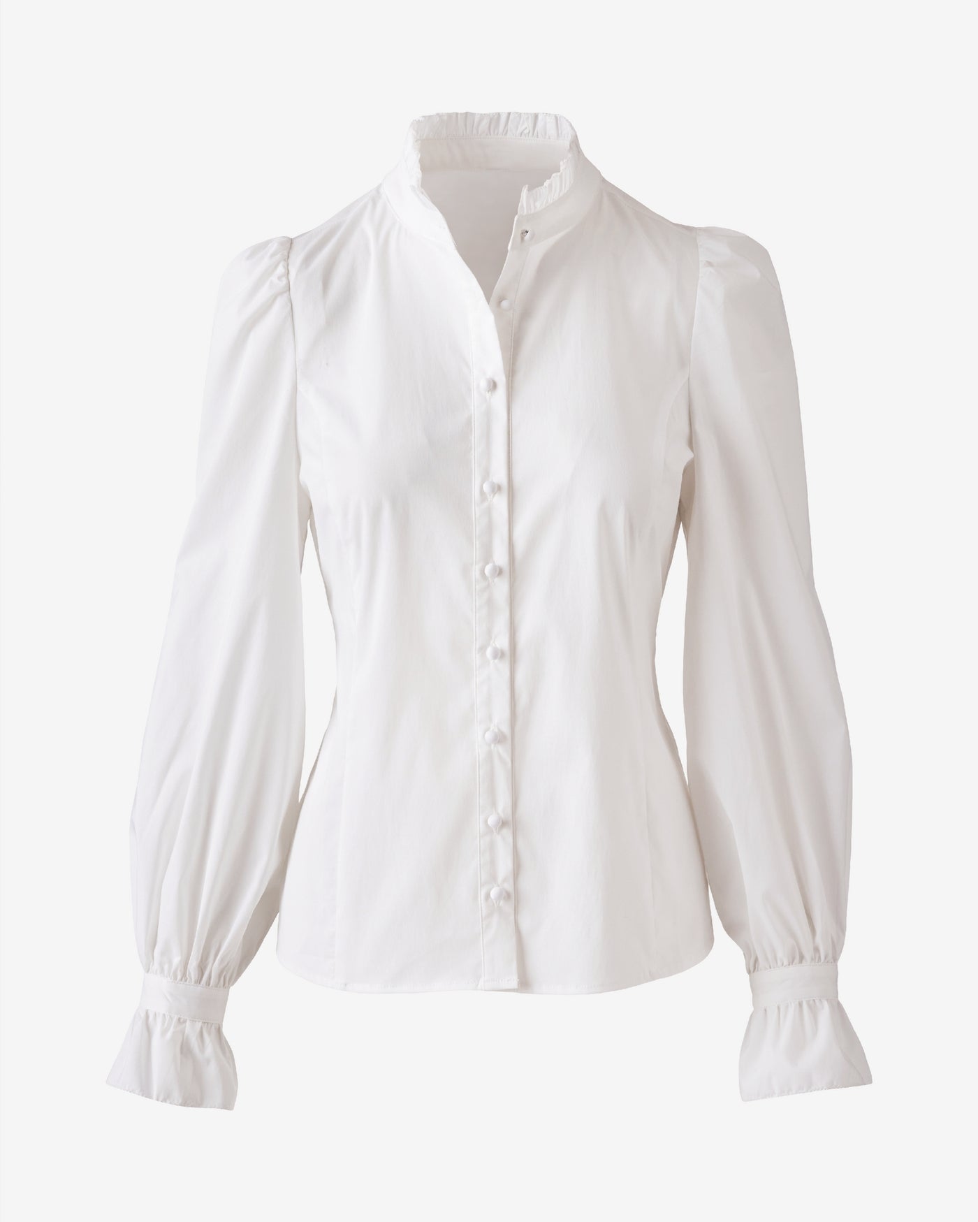 Poplin Ruffle Neck Balloon Sleeve Blouse Pure White