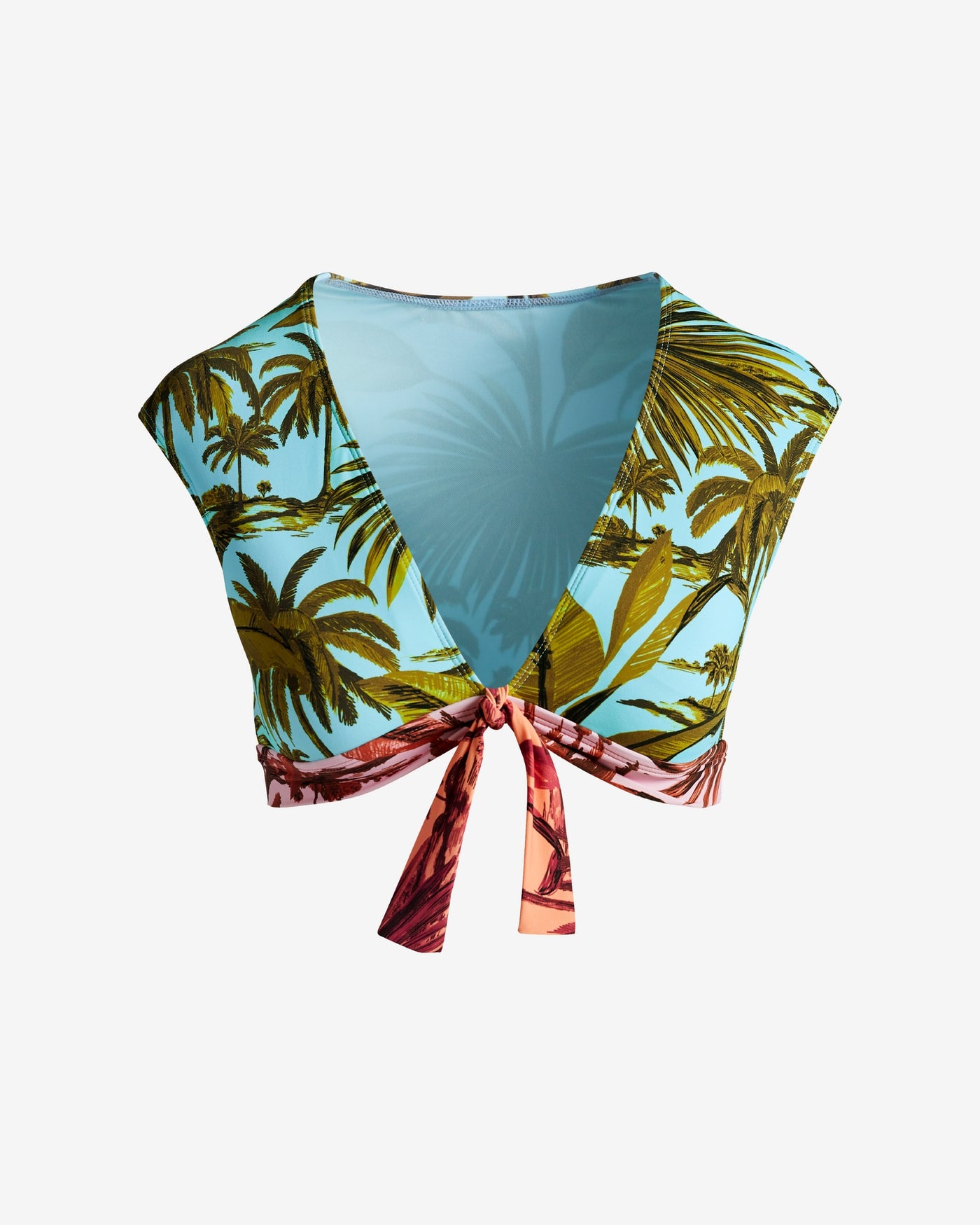Bleu Rod Beattie Cap Sleeve Tie Front Crop Swim Top Multi