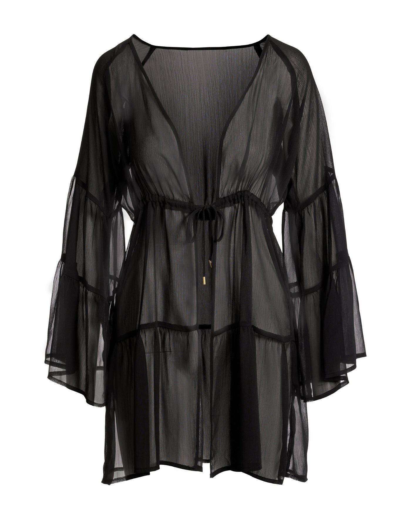 Flare Sleeve Tie Waist Cover Up Black