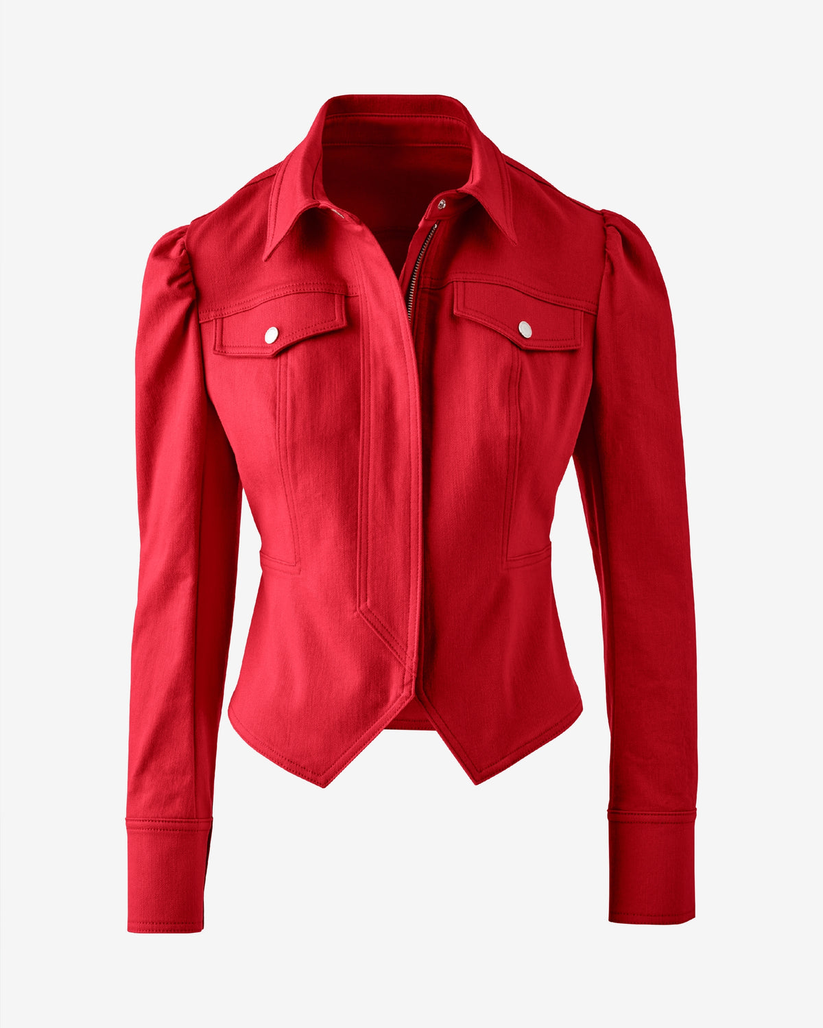 Puff Sleeve Denim Jacket Tomato Red