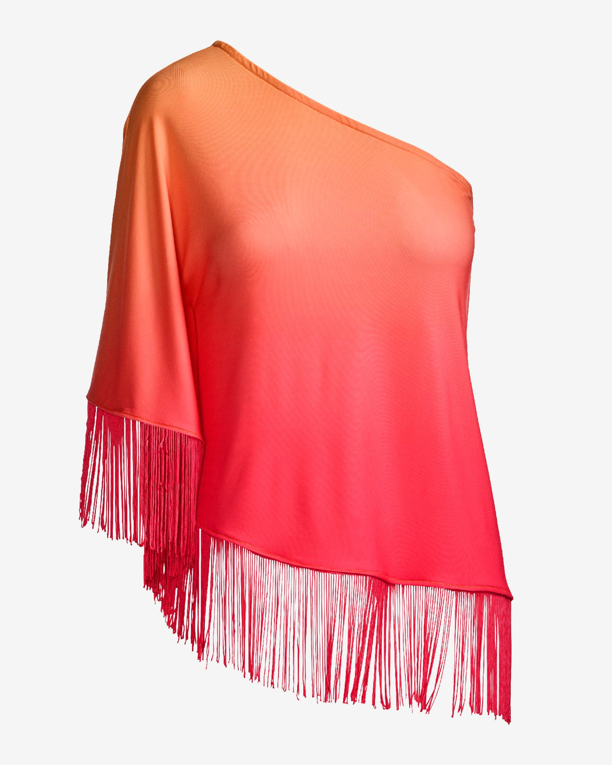 So Chic One Shoulder Ombre Fringe Top Pink Multi