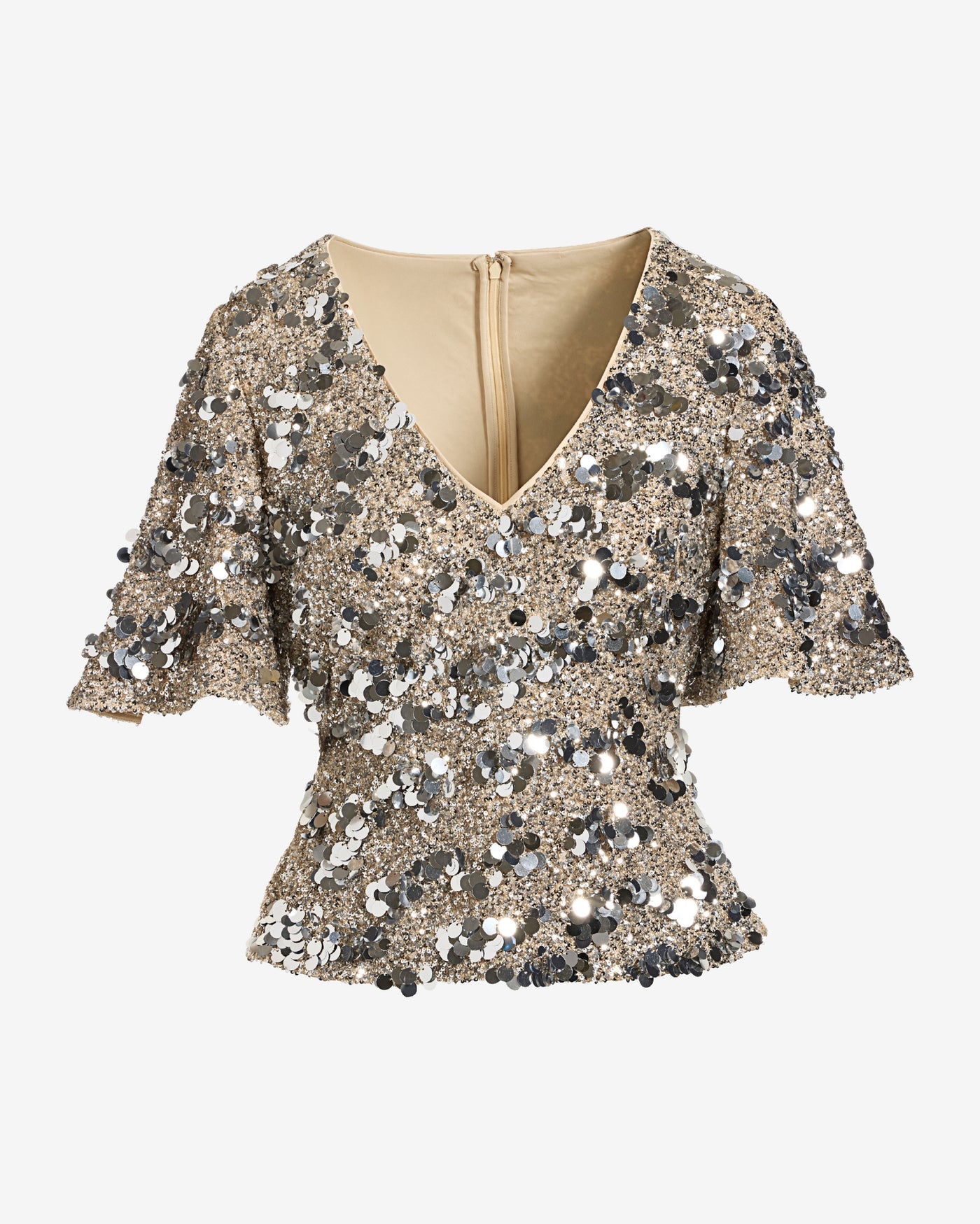 Sequin Paillette Knit Top White Silver