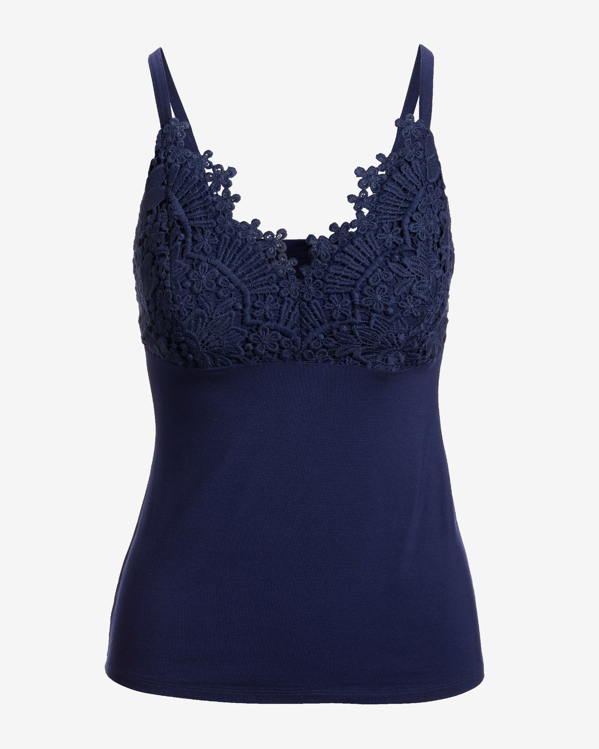 Lace Trim Cami Knit Top Navy