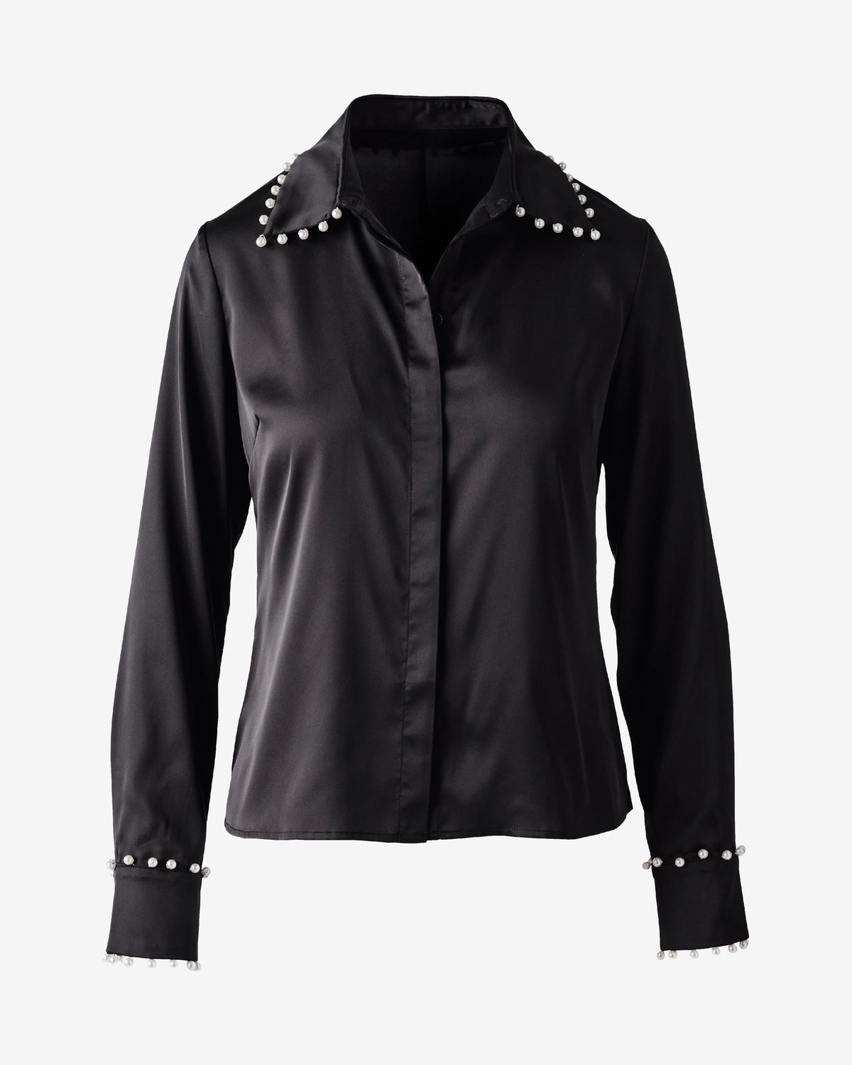 Sophia Pearl Embellished Charmeuse Shirt Proper Black