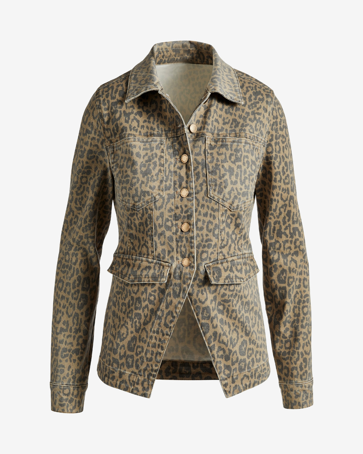 Animal Print Denim Fly Away Utility Jacket with Patch Pockets Animal