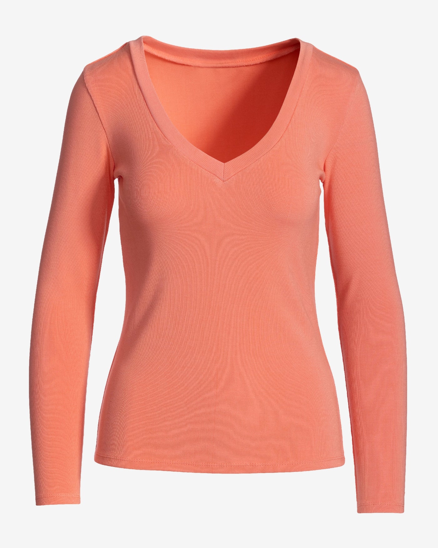 So Essential Ribbed V Neck Long Sleeve Top Shell Pink