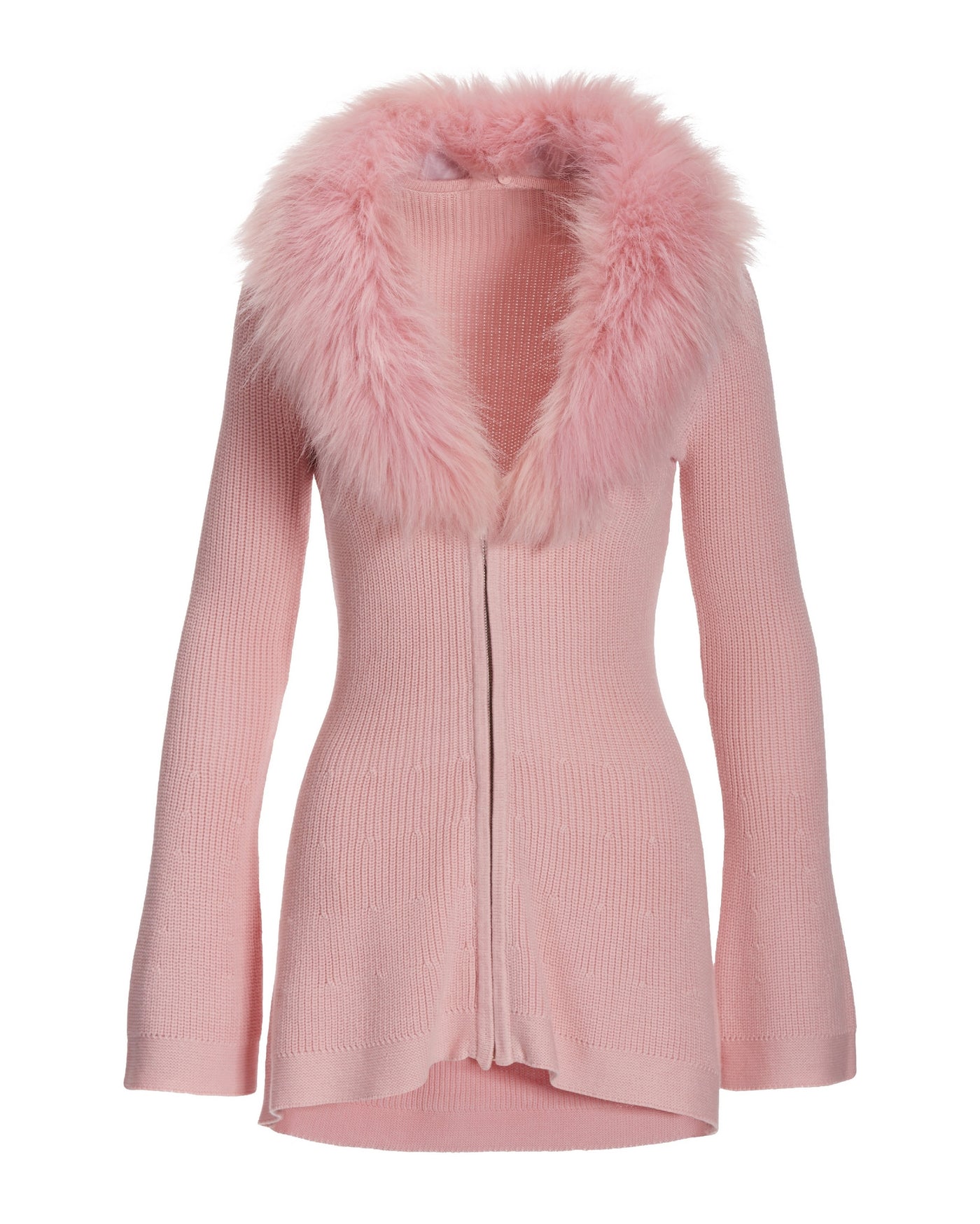 Faux Fur Trim A Line Cardigan Pink