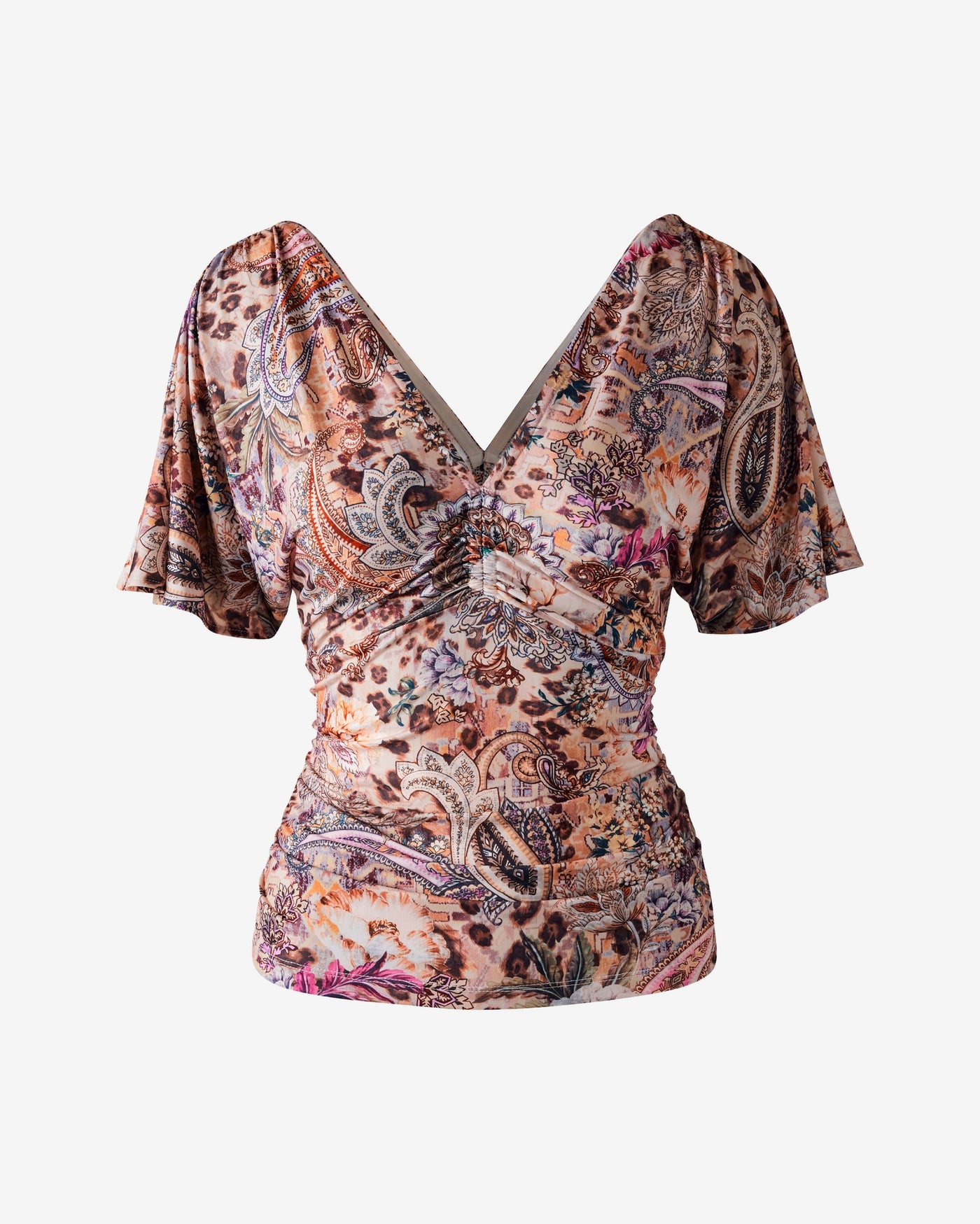 Print Ruffle Sleeve Knit Top Turkish Scroll