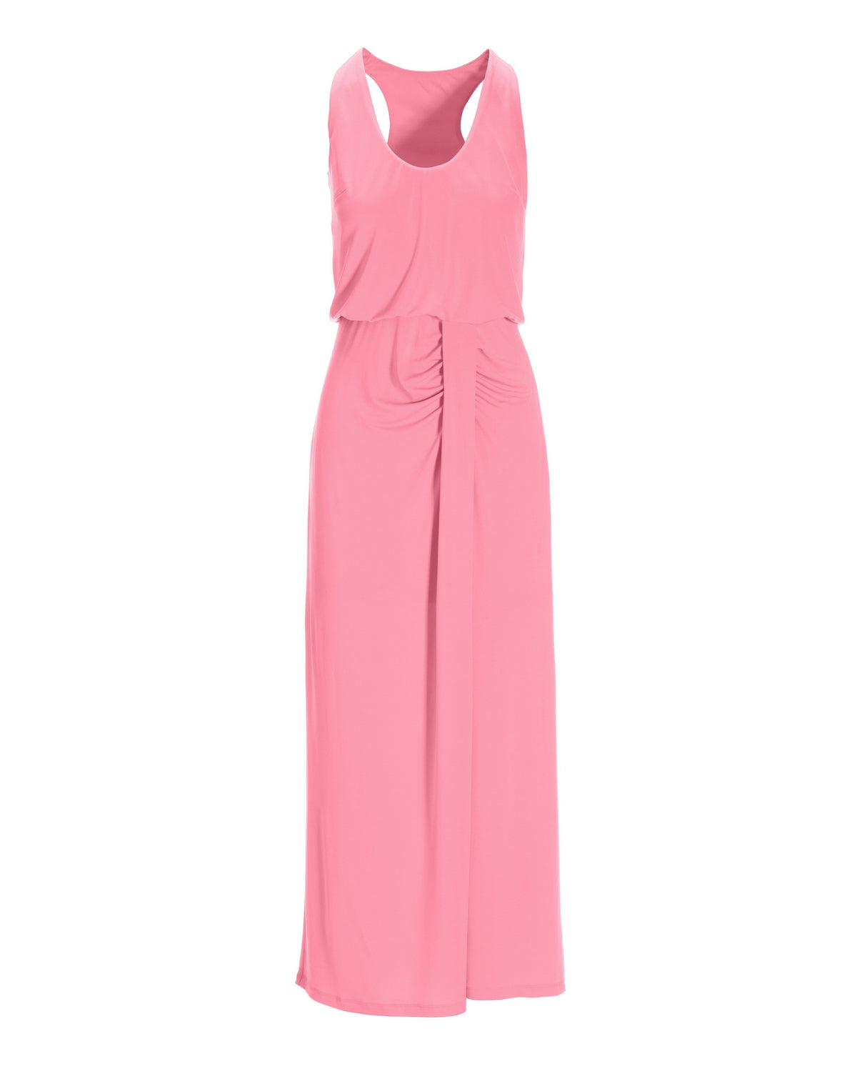 Scoop-Neck Blouson Slit Midi Dress Sachet Pink