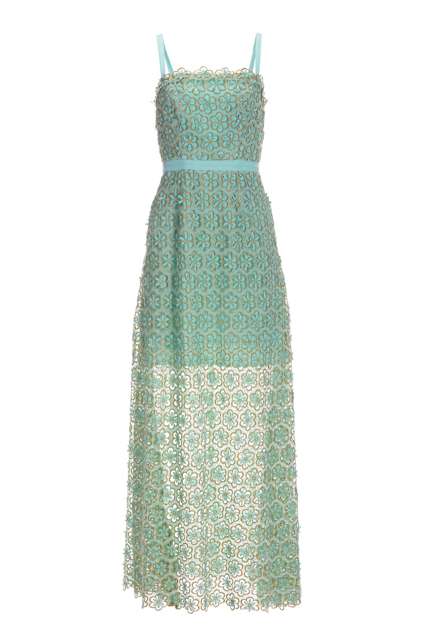 Gold Floral Lace Maxi Dress Brook Green