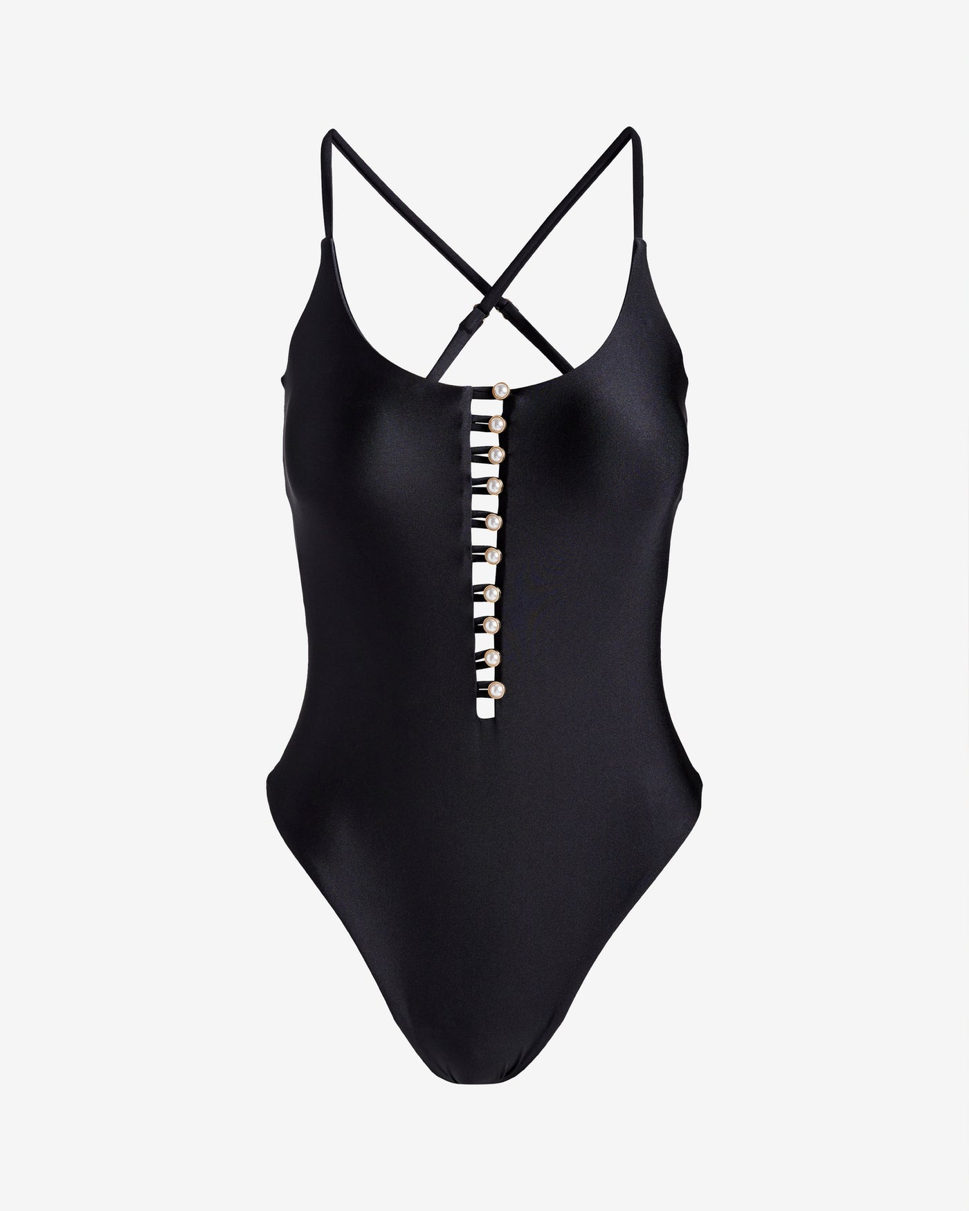 Red Carter Pearl Button Up One Piece Black