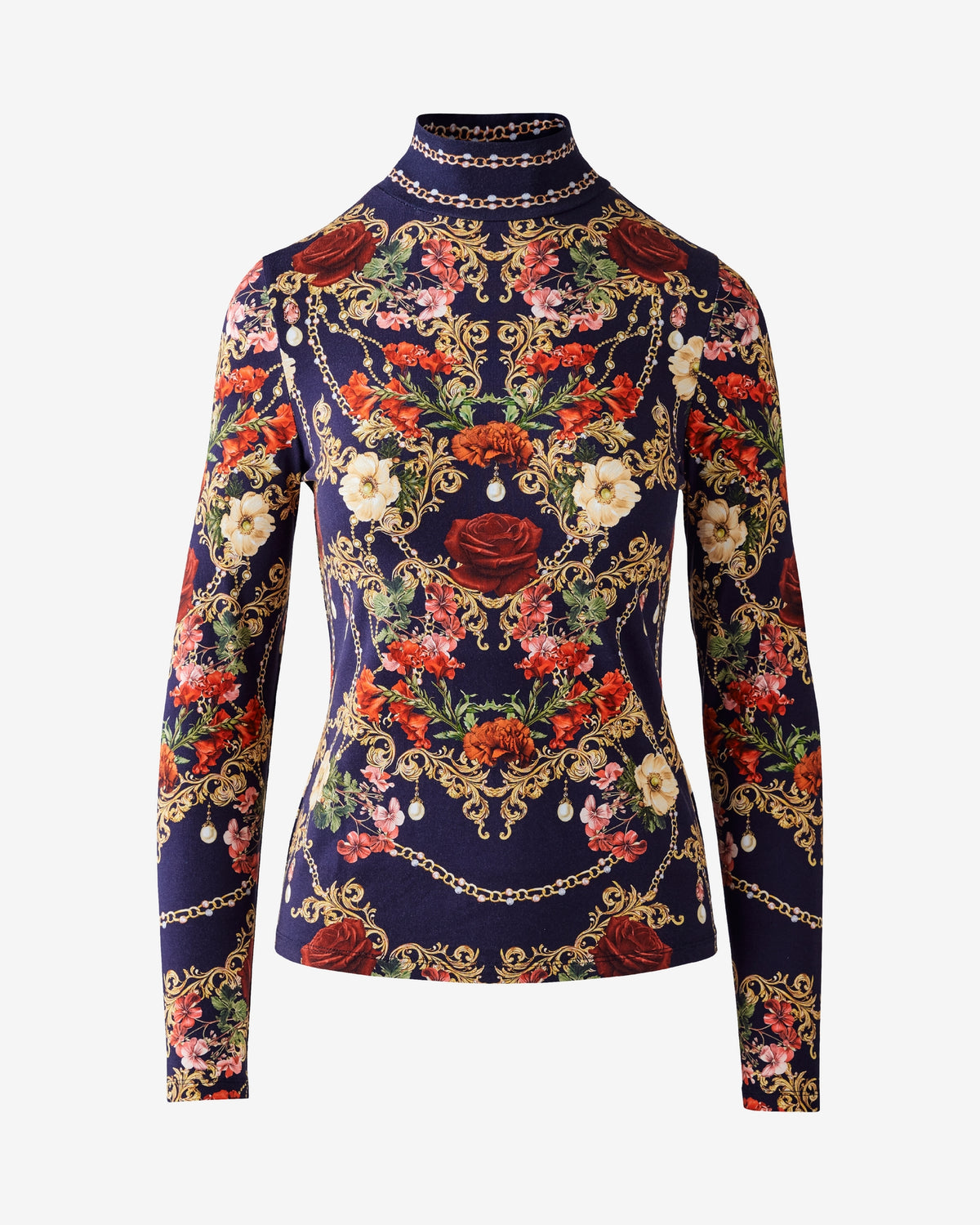 Long Sleeve Printed Turtleneck Top Romance Reveire