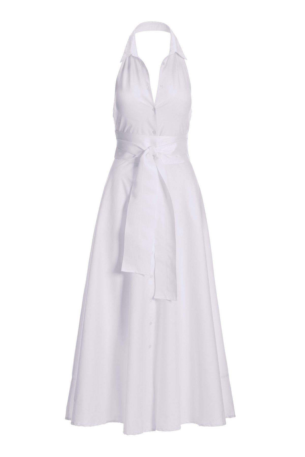 Belted Poplin Shirt Dress Maxi White