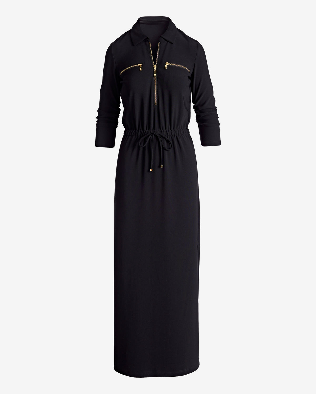 Beyond Travel Ruched Sleeve Maxi Dress Jet Black