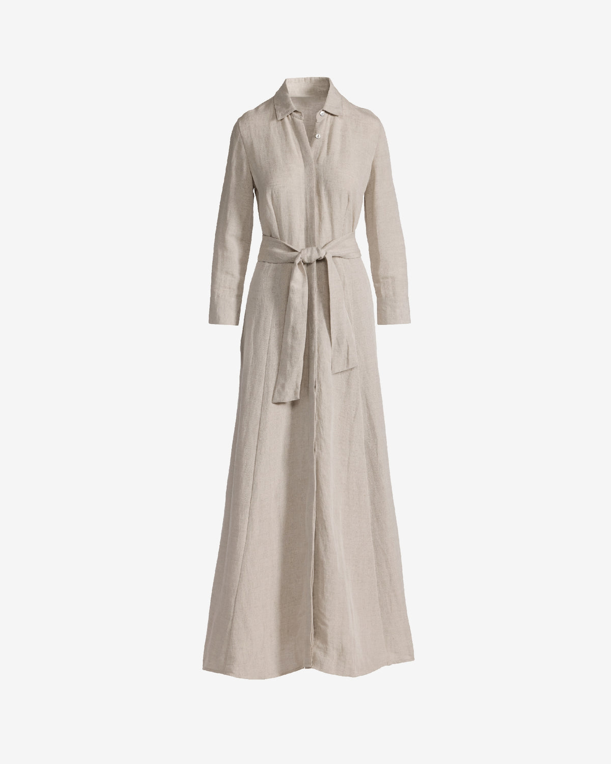 Linen Three Quarter Sleeve Maxi Shirt Dress Flax