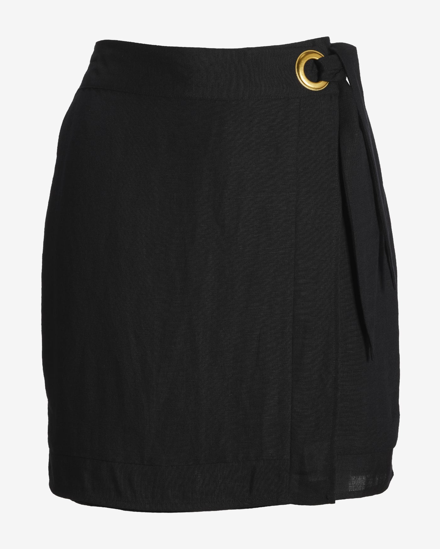 Linen Pull-On Wrap Skort Black