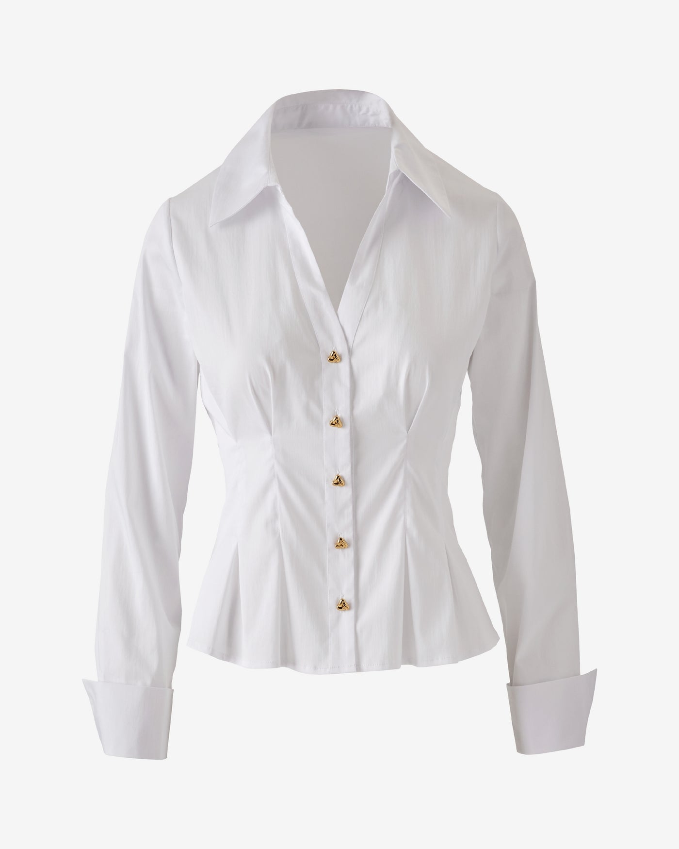 Poplin Pleated Gold Knot Button Shirt White