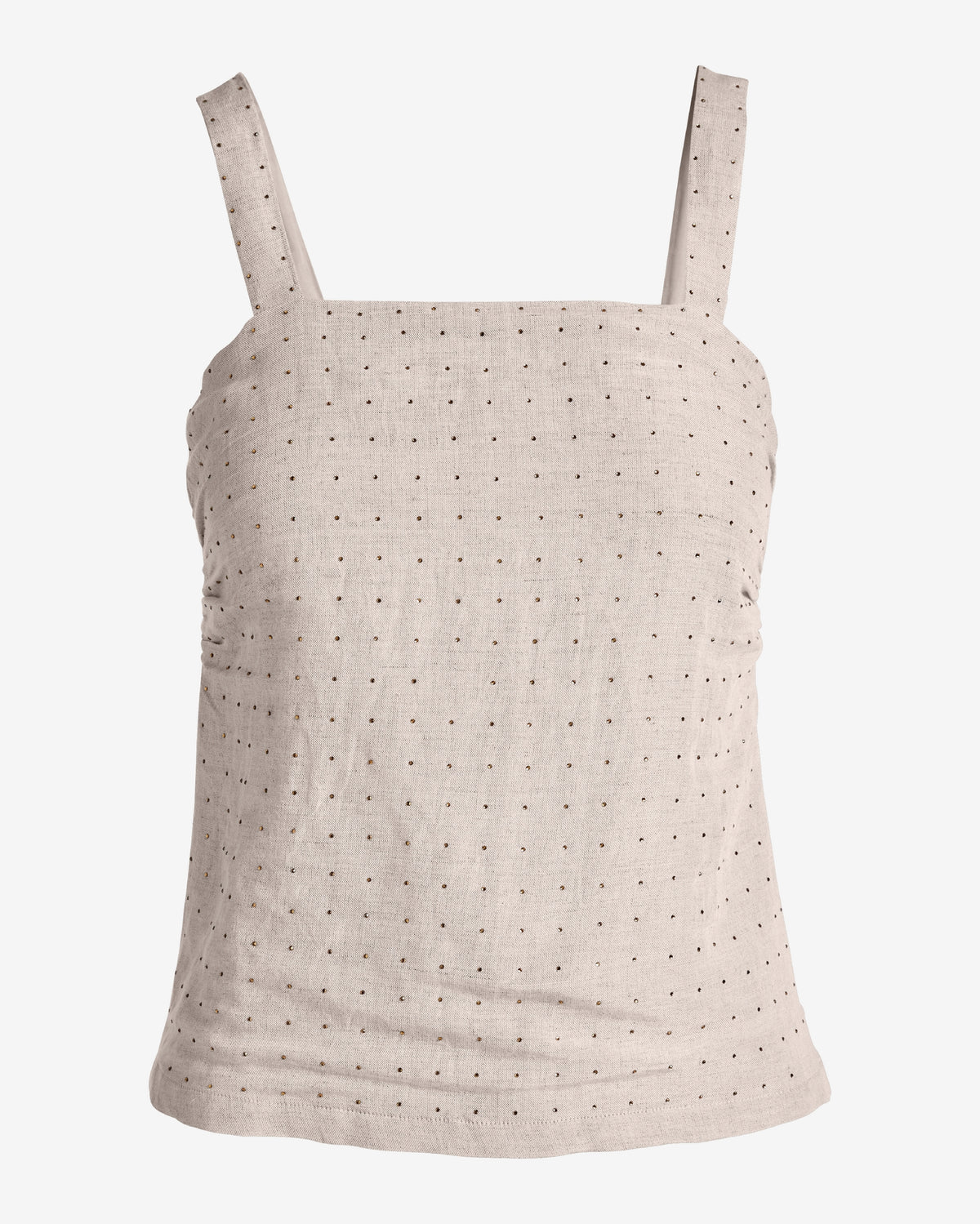 Linen Rhinestone Embellished Sleeveless Top Flax