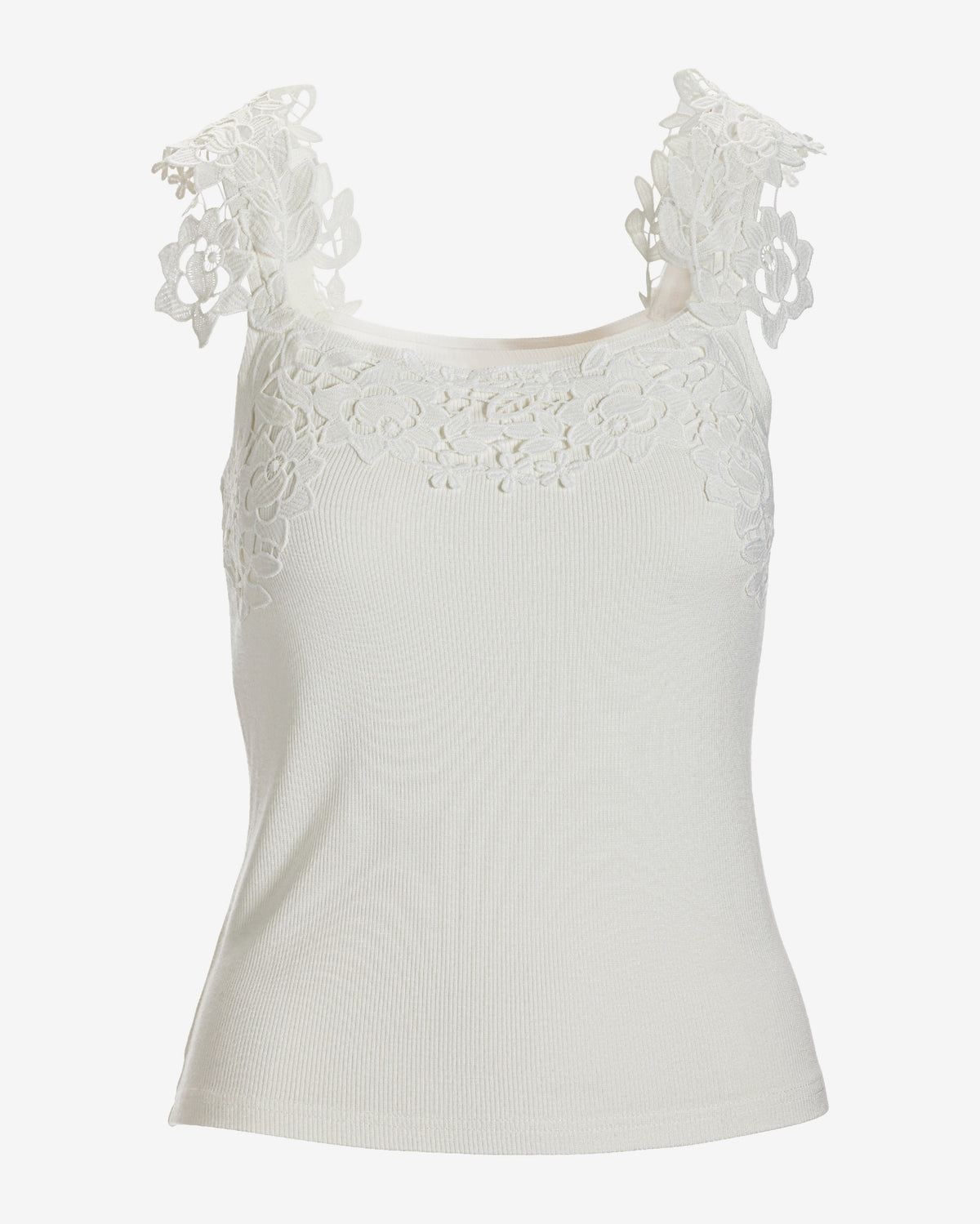 Ribbed Lace Applique Knit Tank White