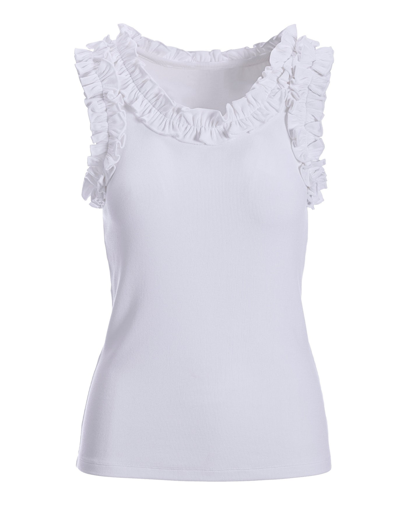 Ruffle Rib Tank Top White