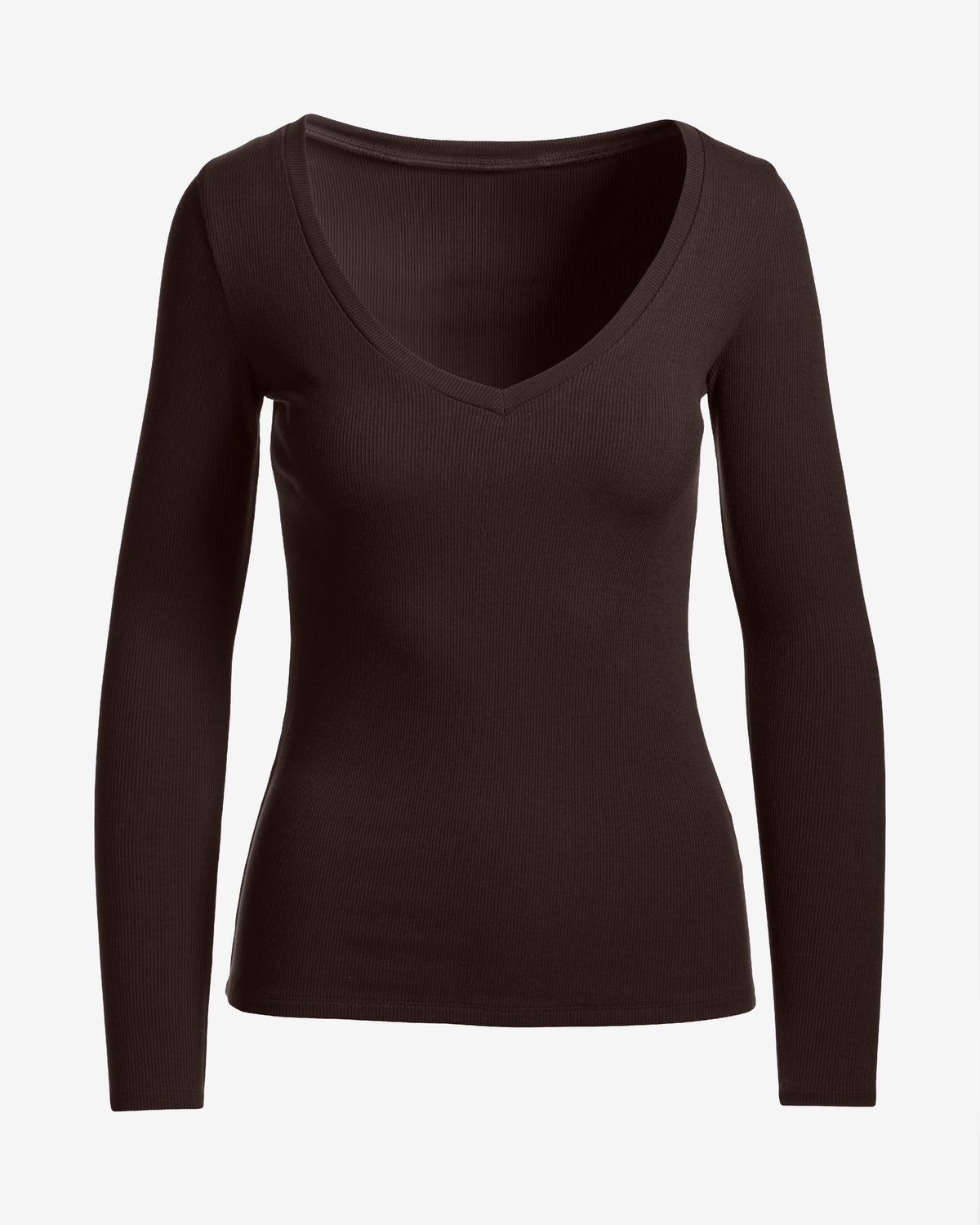 So Essential Ribbed V Neck Long Sleeve Top Chocolate Torte