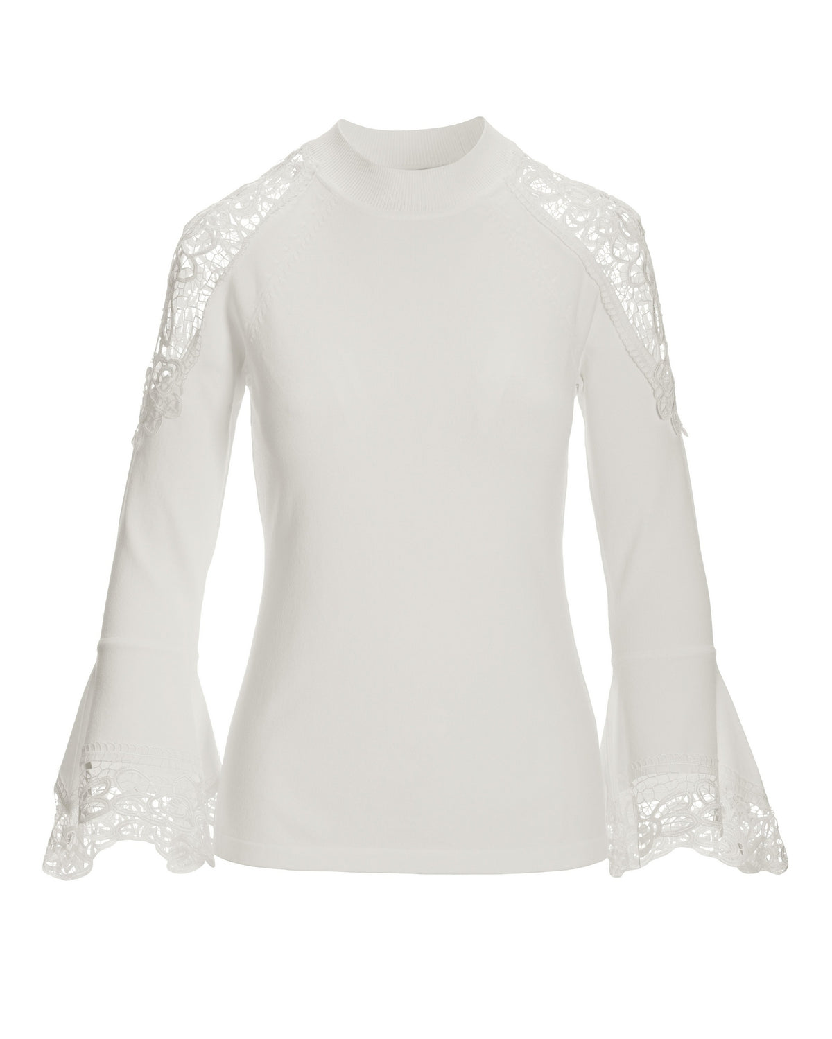 Lace Inset Flare Sleeve Off White