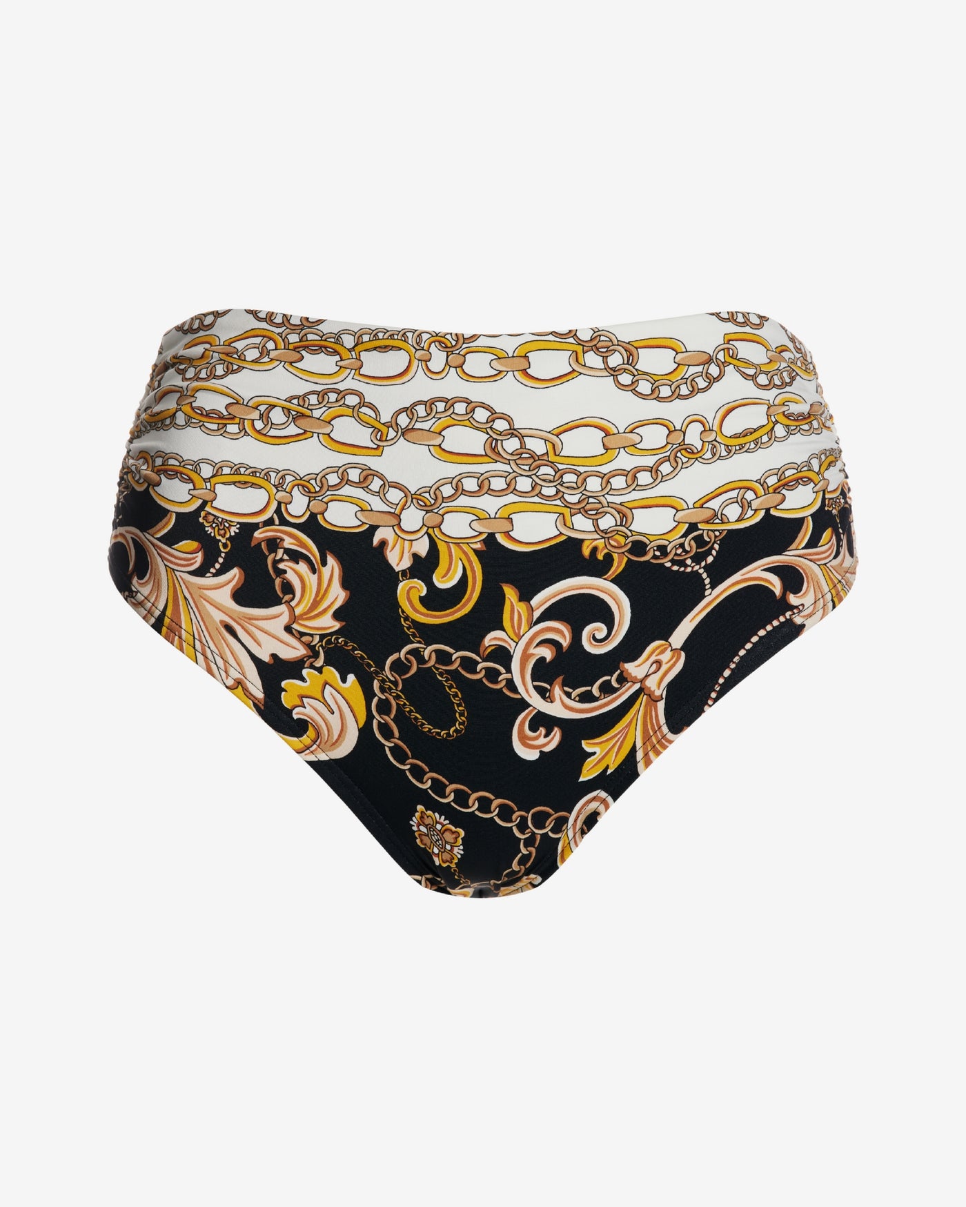Swim Sense Filigree Status Print High Waist Bikini Bottom Black/Gold