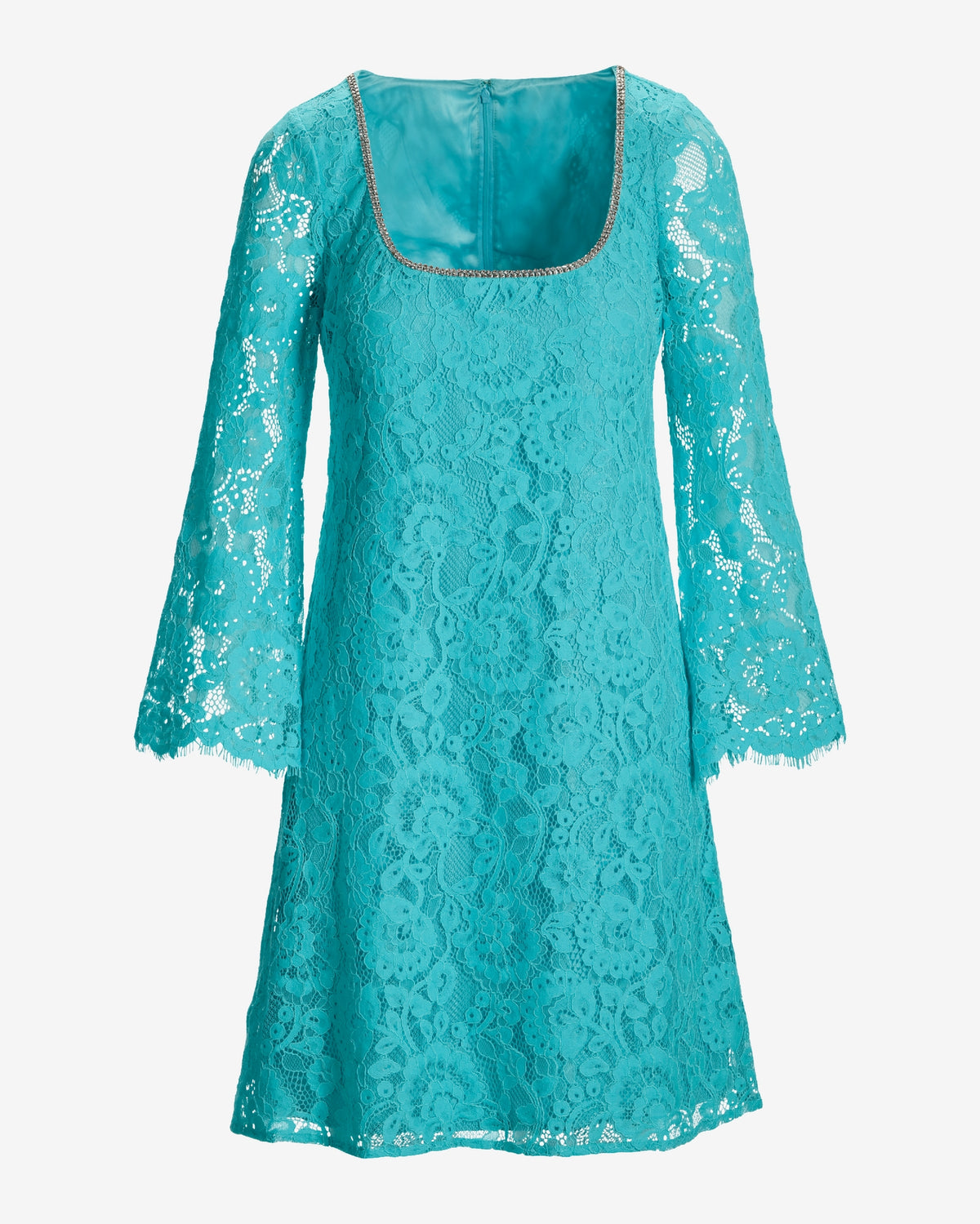 Delicate Lace Crystal Trim A Line Dress Blue Radiance
