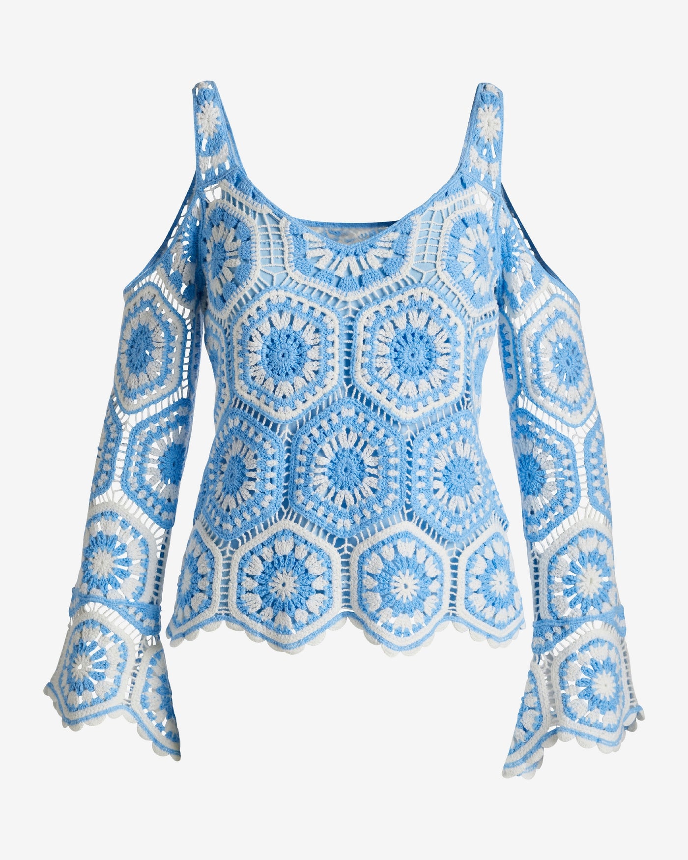 Cold Shoulder Crochet Sweater Blue Multi