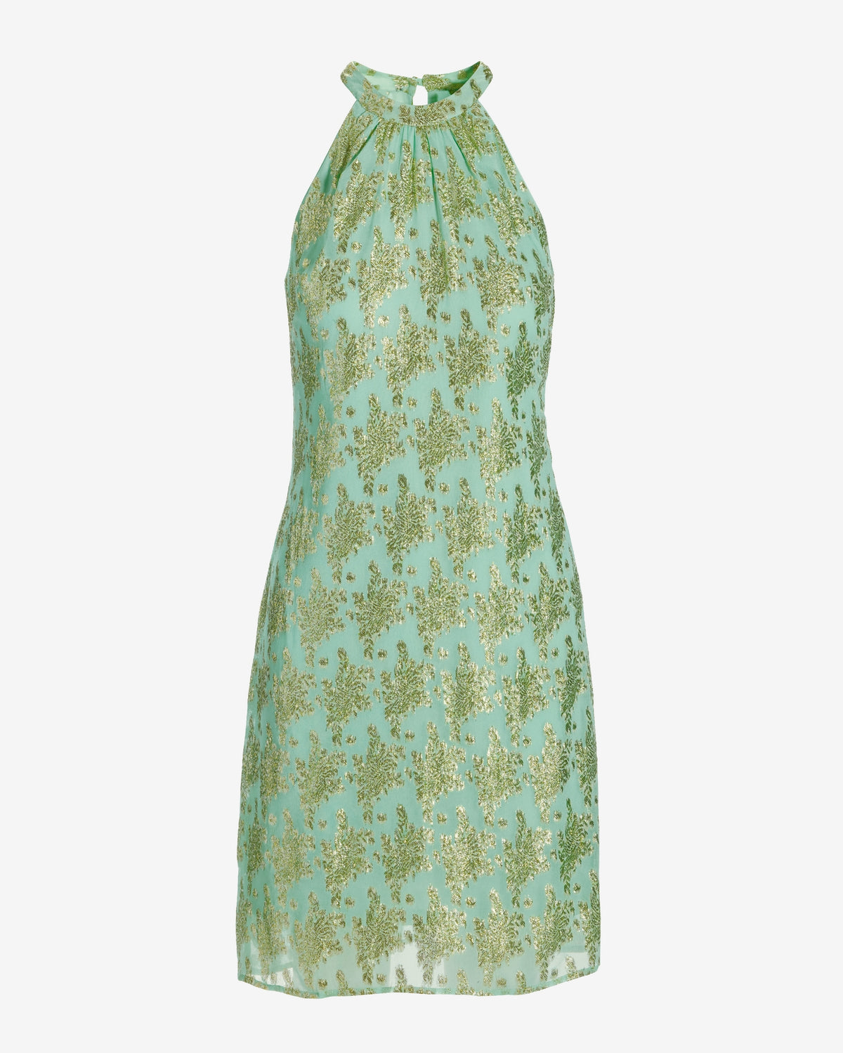 Metallic Halter Shift Dress Seaglass