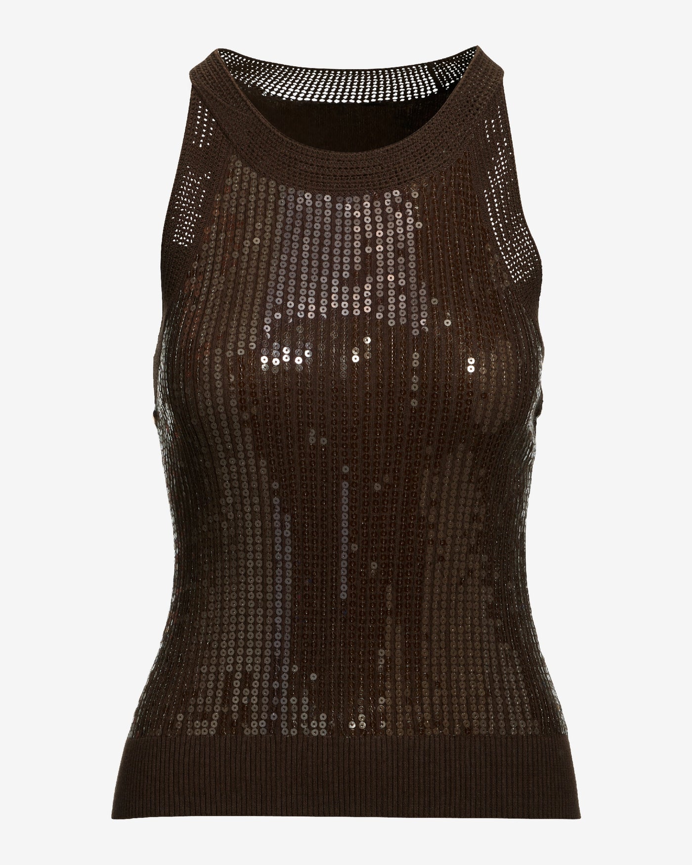 Sequin High Neck Sweater Tank Safari Brown