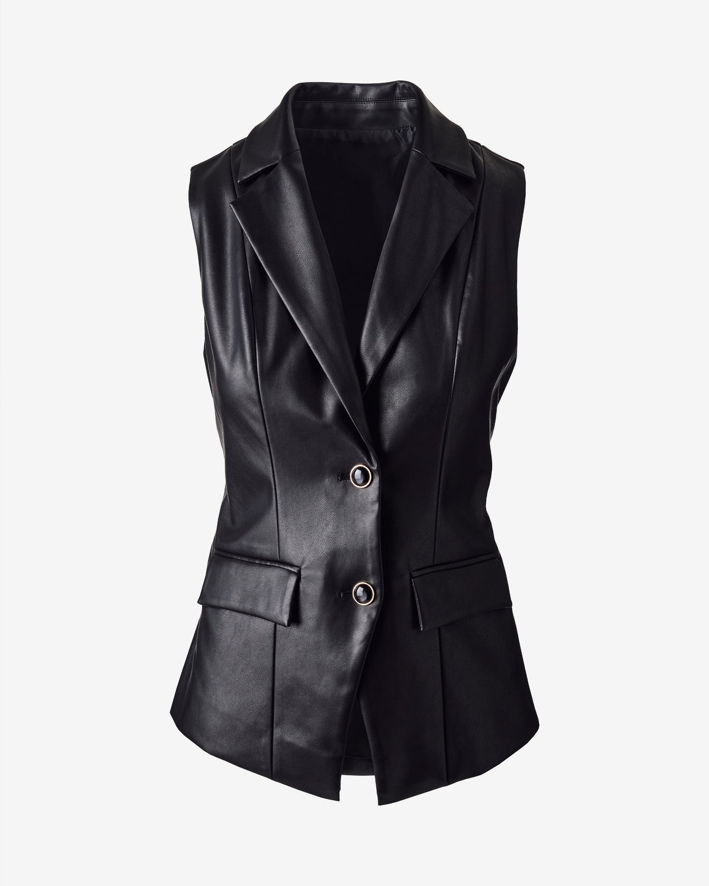 Faux Leather Lapel Vest Proper Black