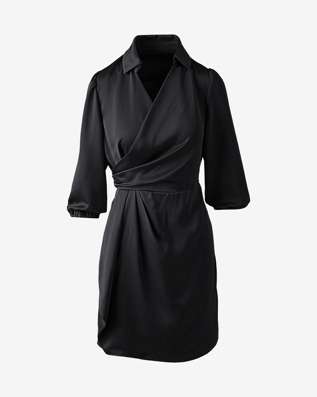 Charmeuse V Neck Drape A Line Dress Black