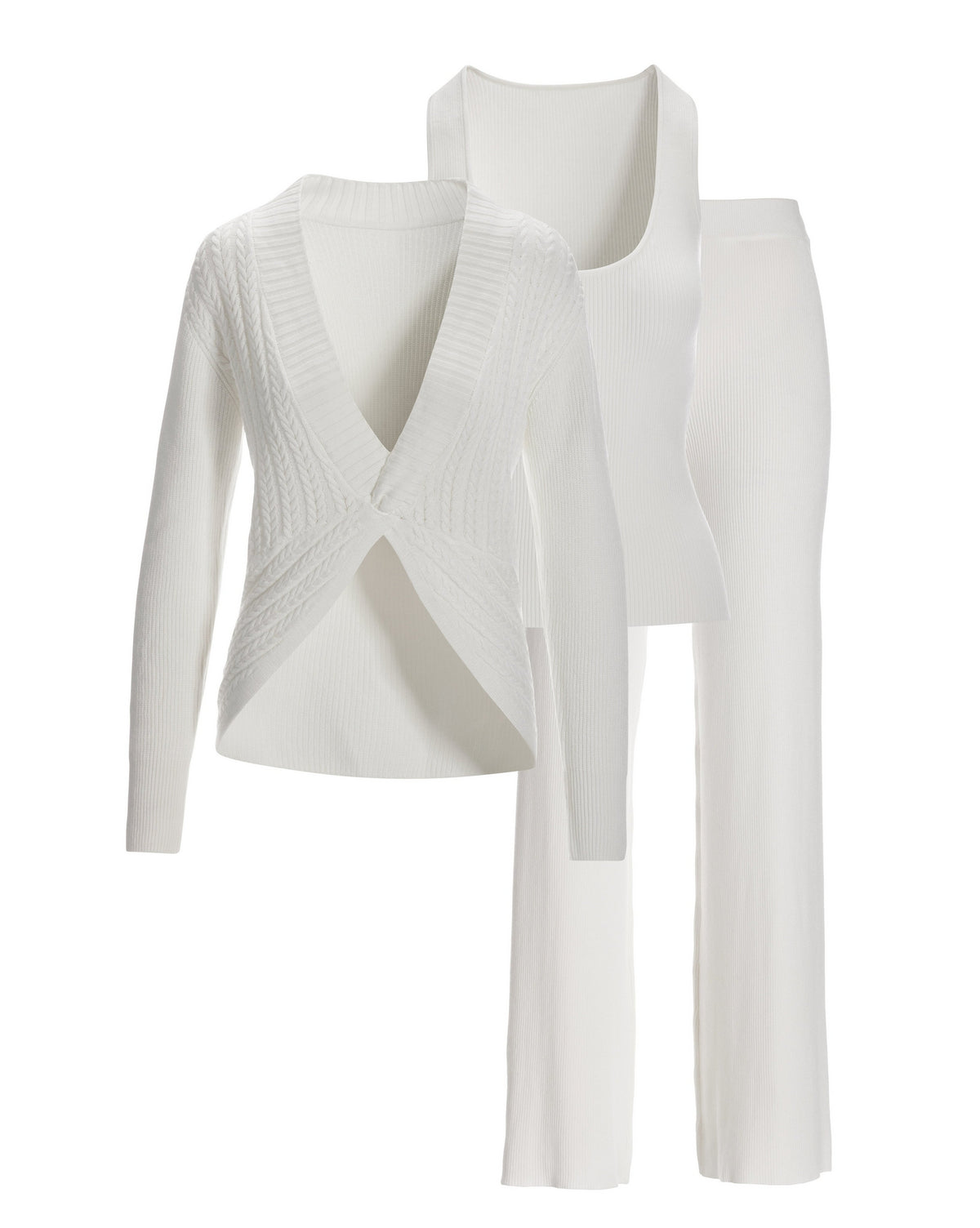 Three Piece Sweater Lounge Set Off White