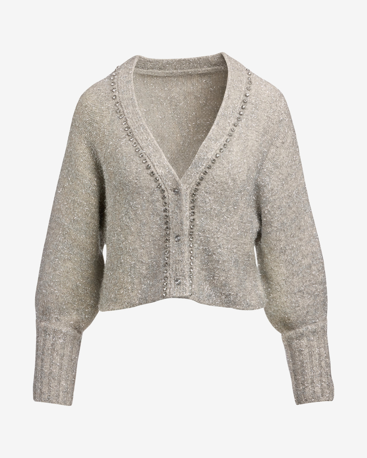 Metallic Plush Embellished Cardigan Sweater Gold