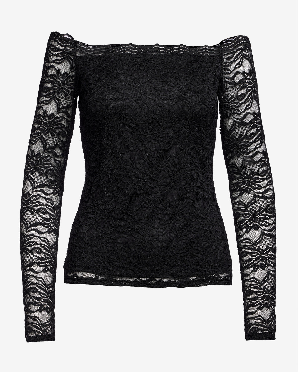 Off the Shoulder Scallop Lace Top Black