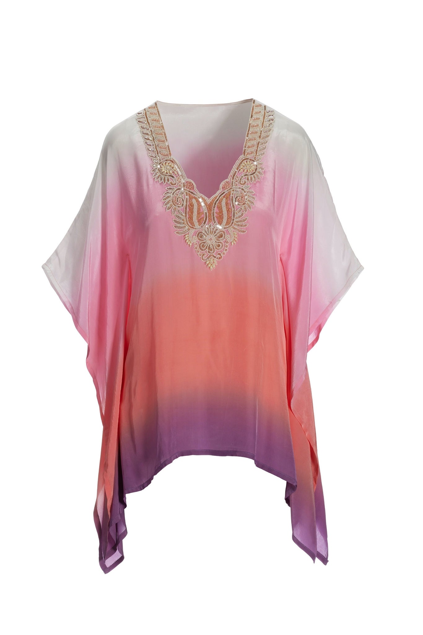 Embellished Ombre Tunic Top Pink Multi