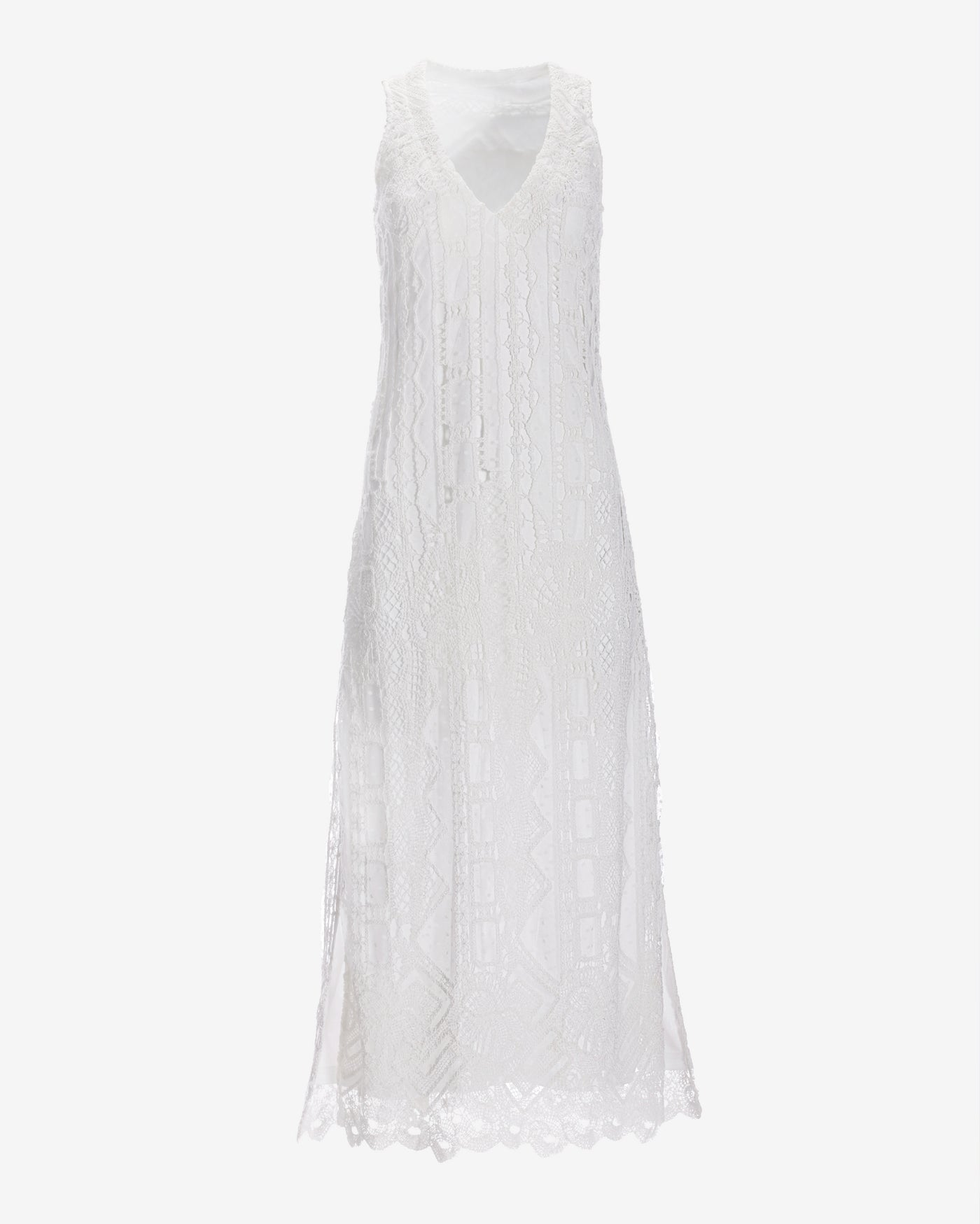Mesh Crochet Mix Dress White