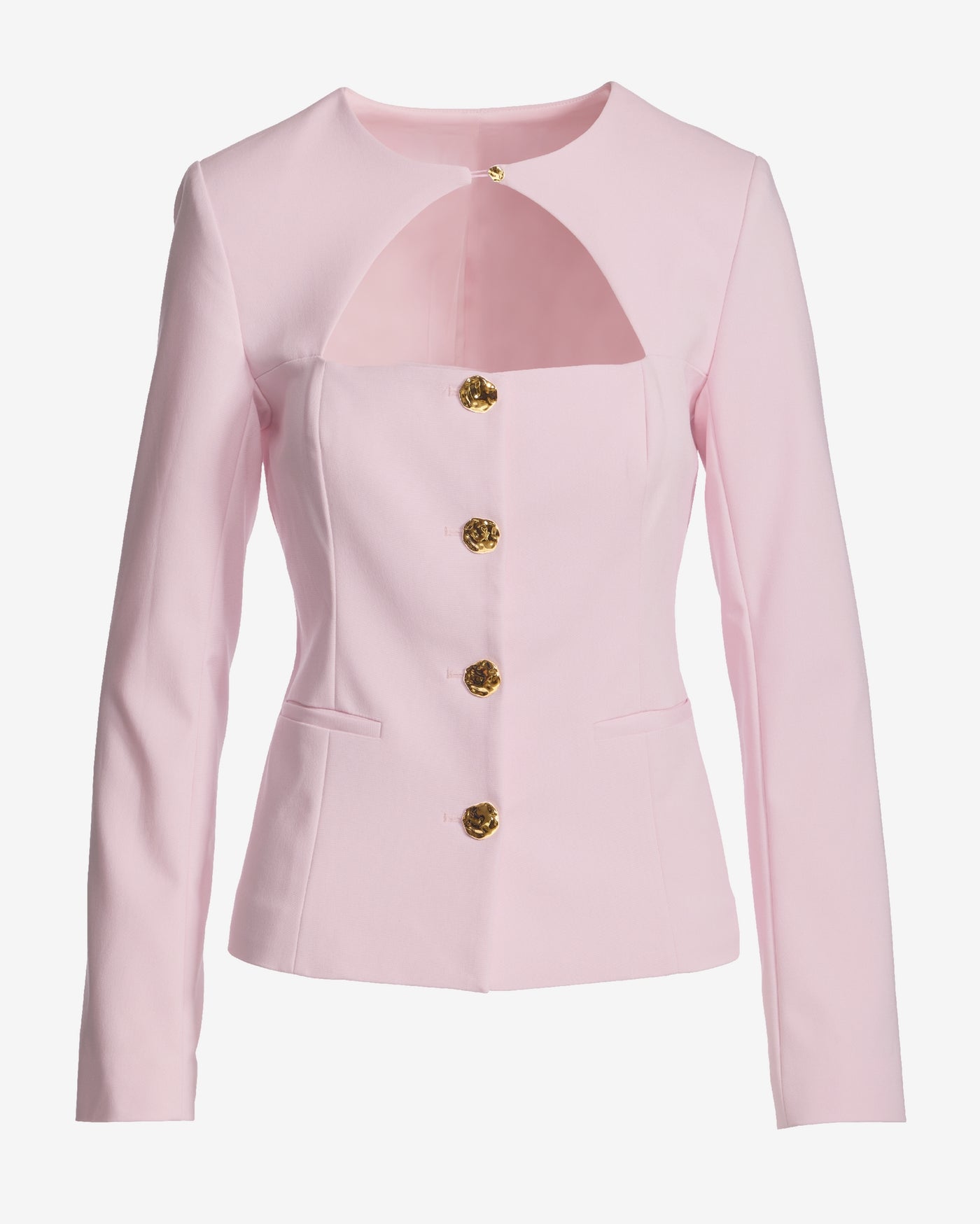 Modern Cutout Novelty Button Peplum Blazer Pink Quartz