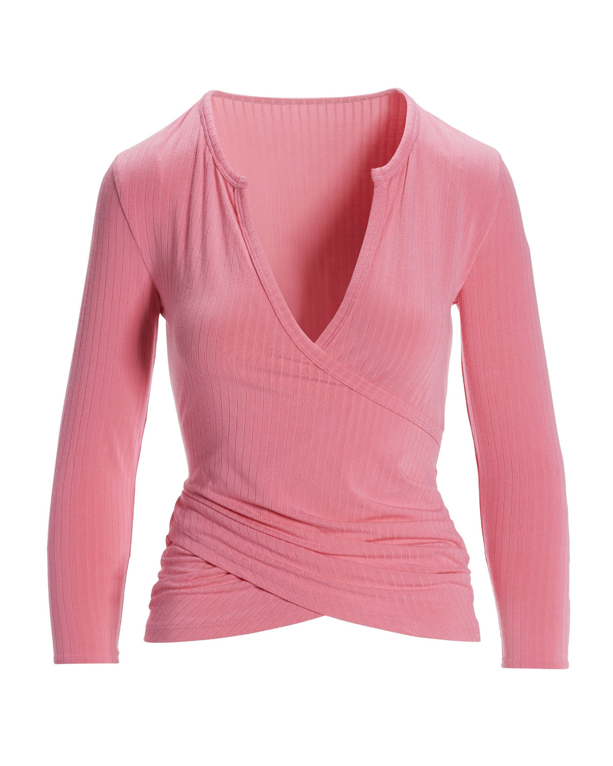 Rib Surplice Notch Top Pink