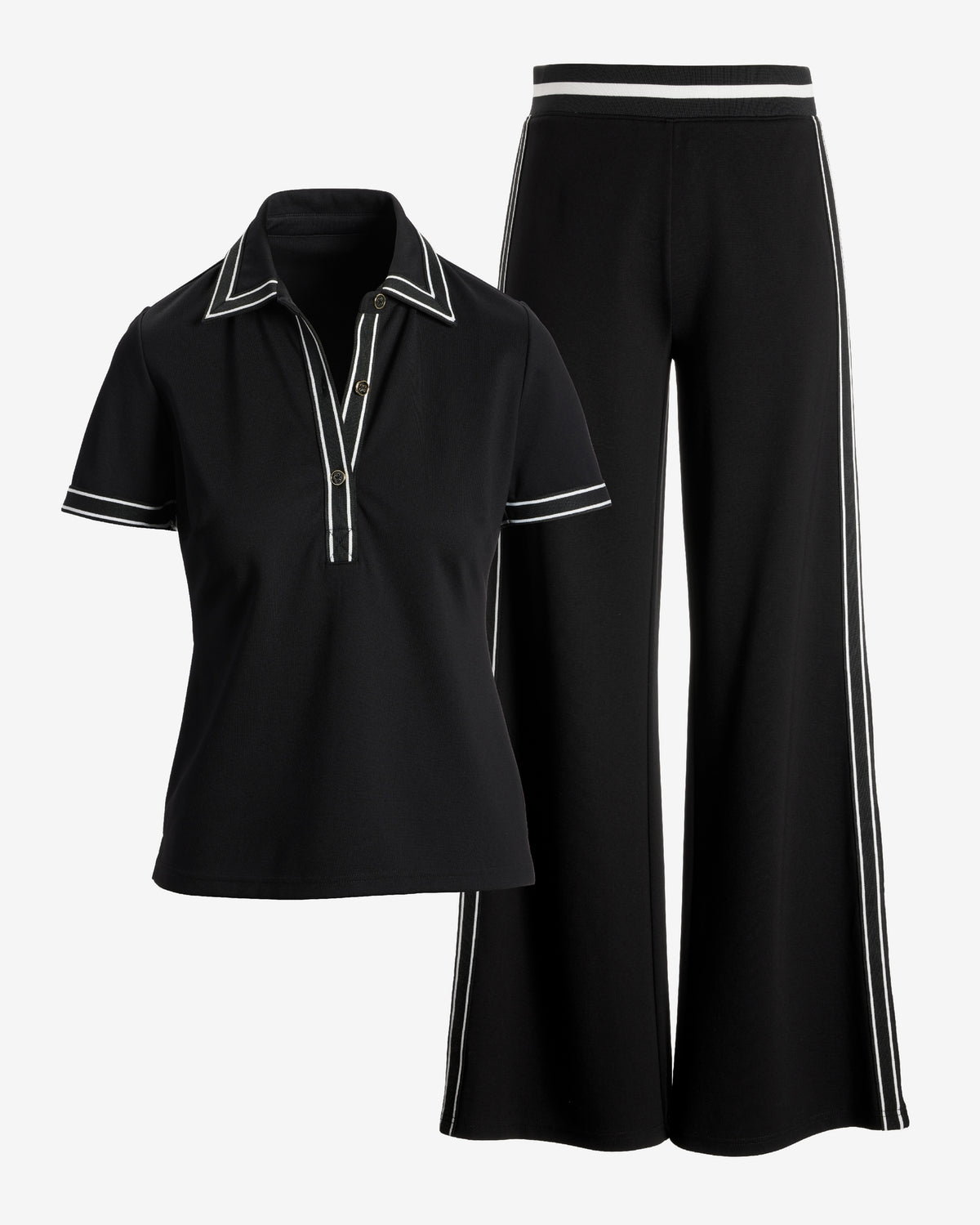 Stripe Polo Sport Set Black/White