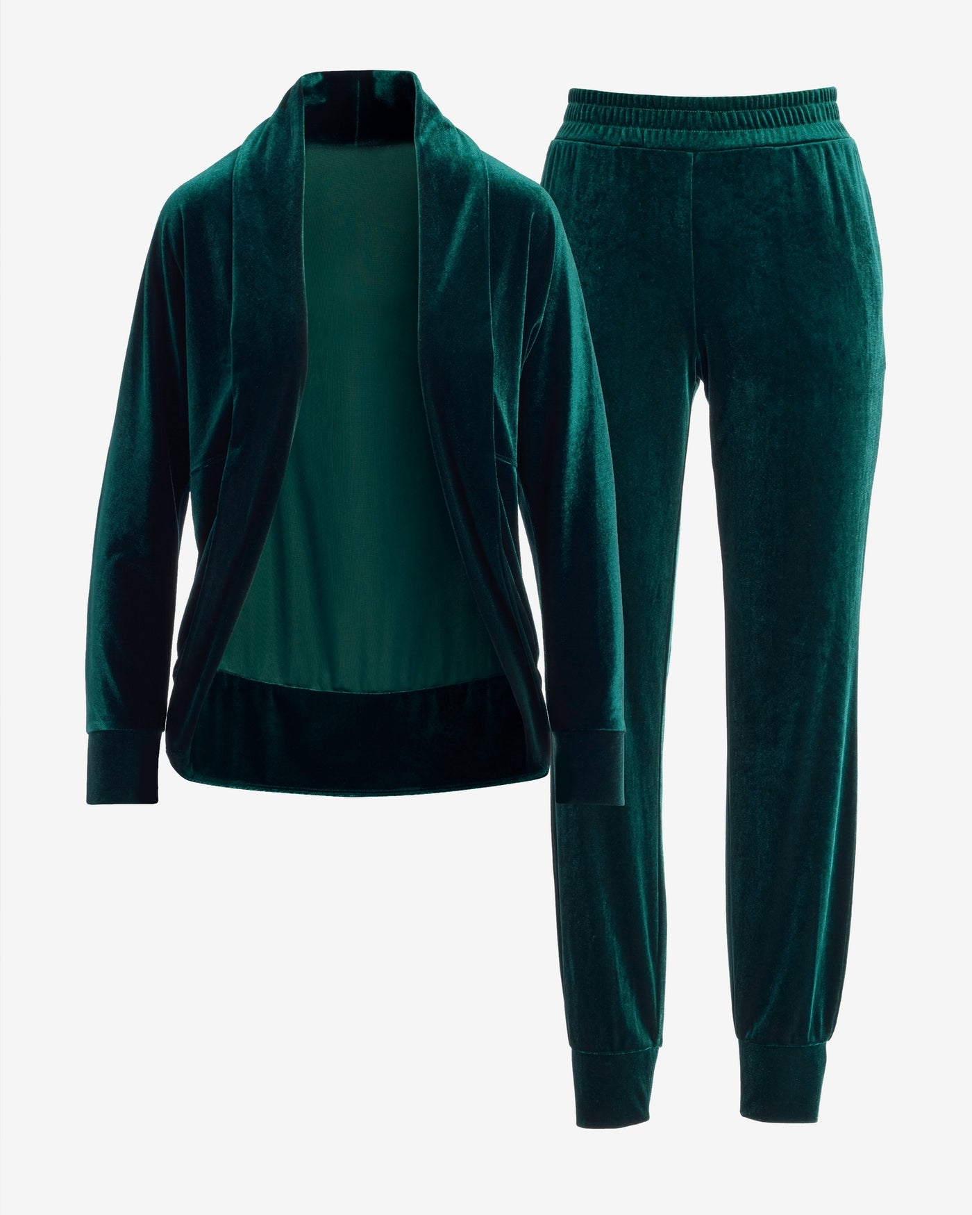 Chic Velour Cocoon Cardigan and Jogger Lounge Set Green