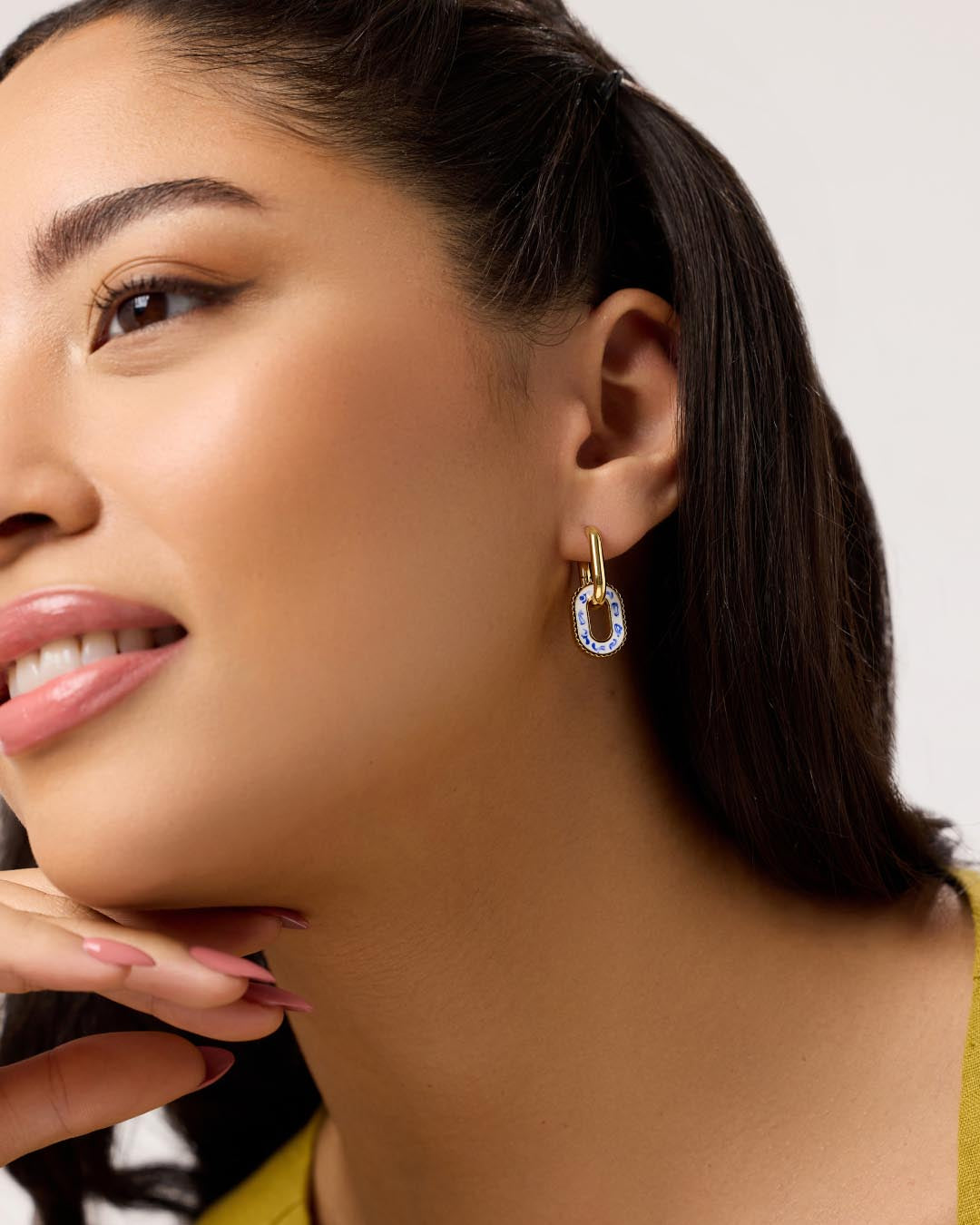 Double Hoop Earrings - Ash Double Marble Blue